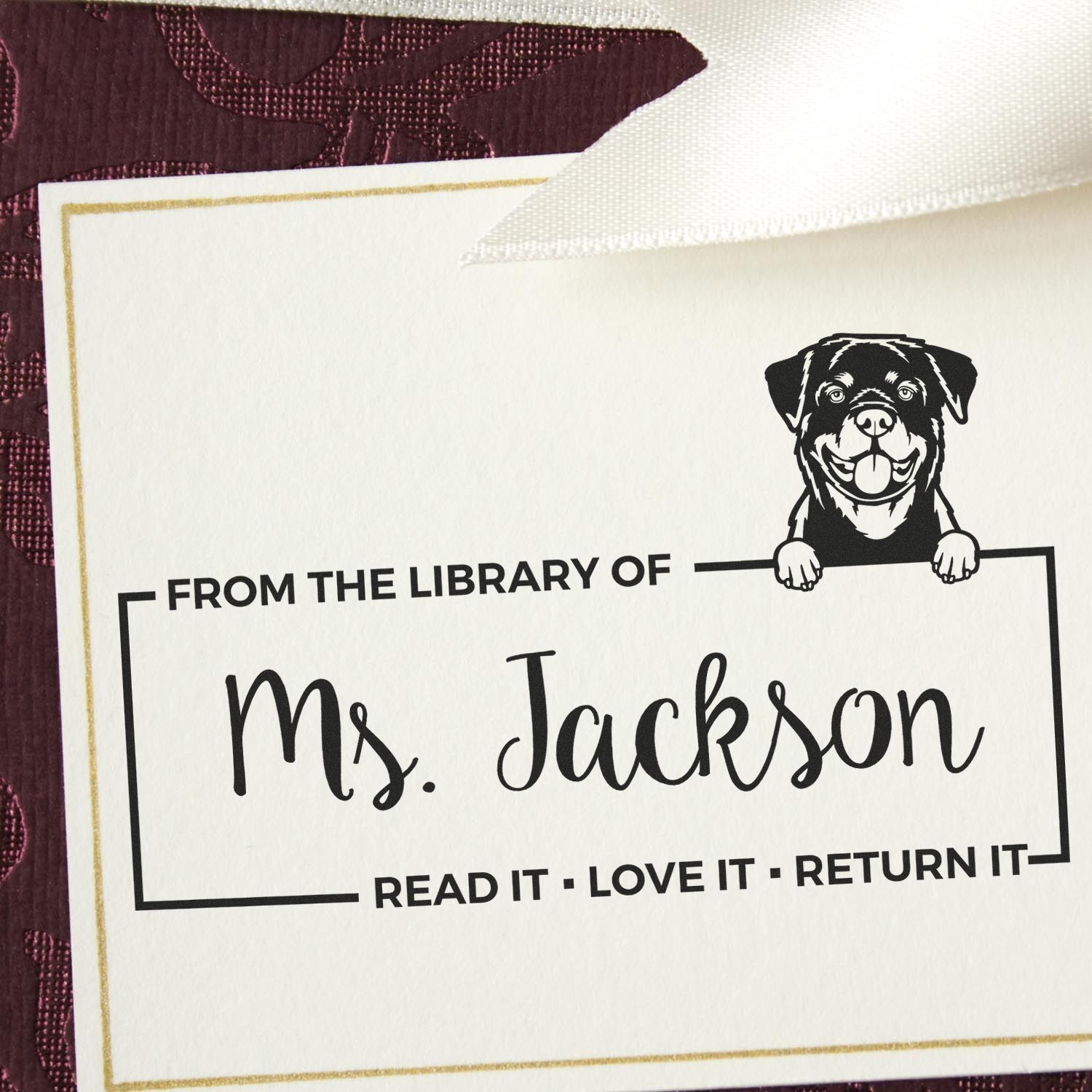 Custom Borrowed Book Reminder Stamper with Rottweiler - Engineer Seal Stamps
