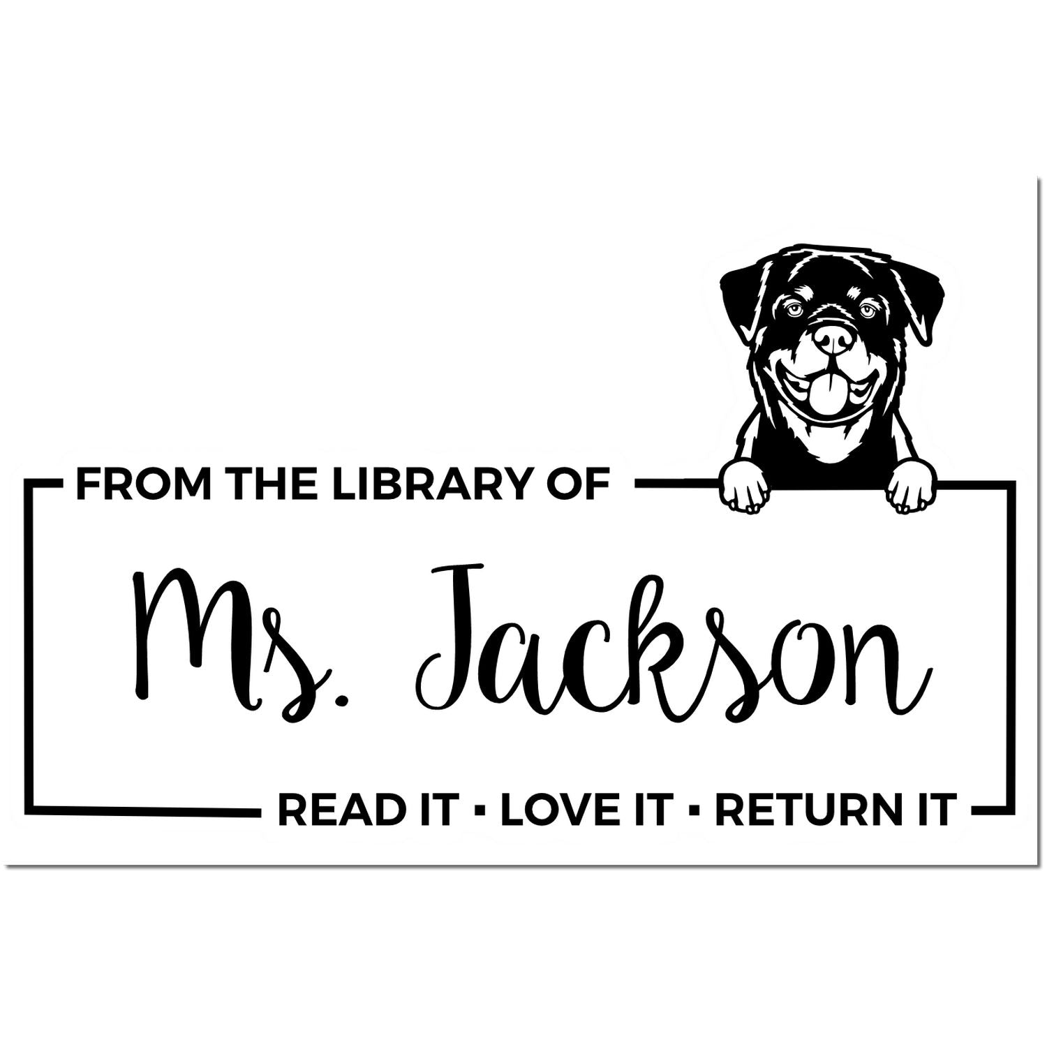 Custom Borrowed Book Reminder Stamper with Rottweiler - Engineer Seal Stamps