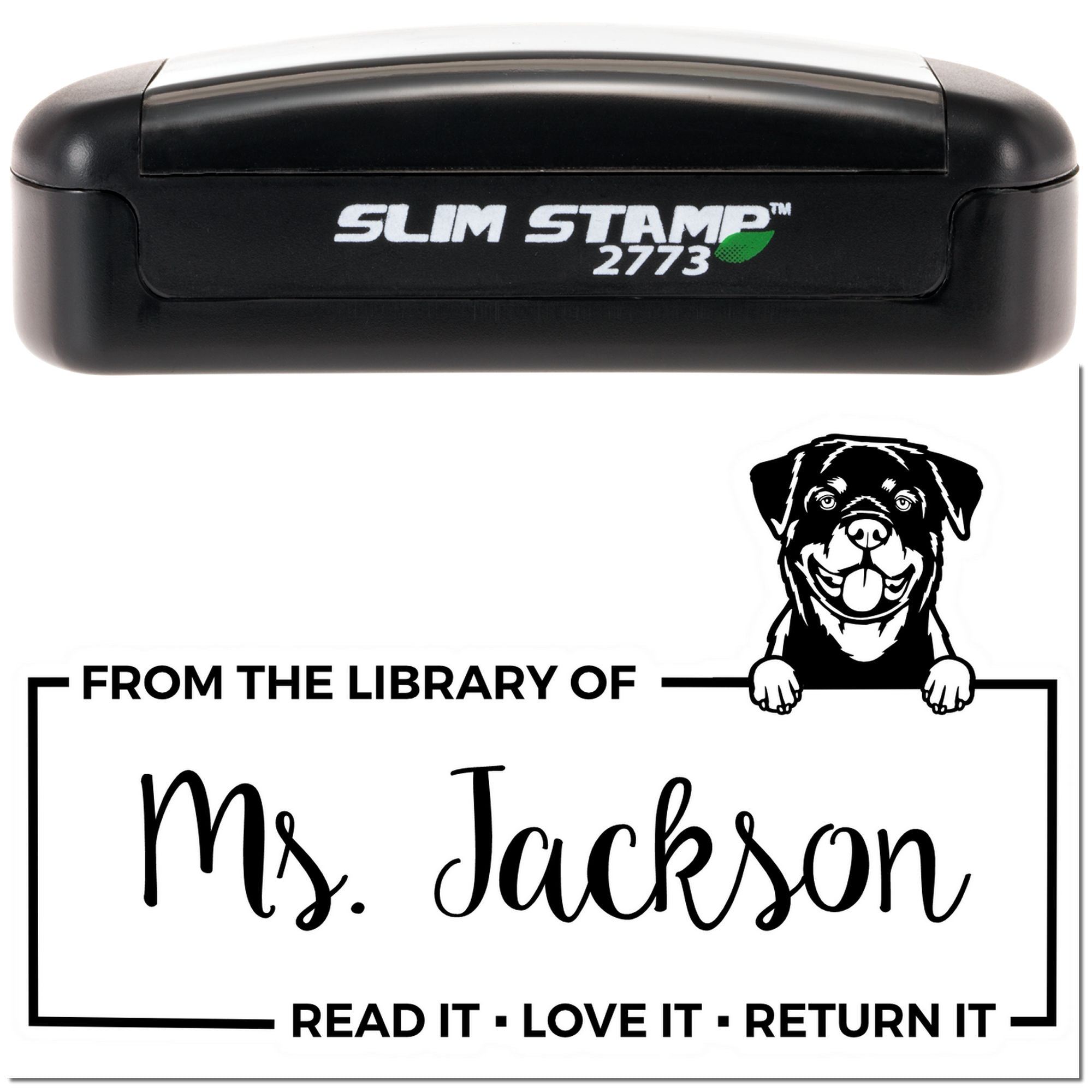 Custom Borrowed Book Reminder Stamper with Rottweiler - Engineer Seal Stamps