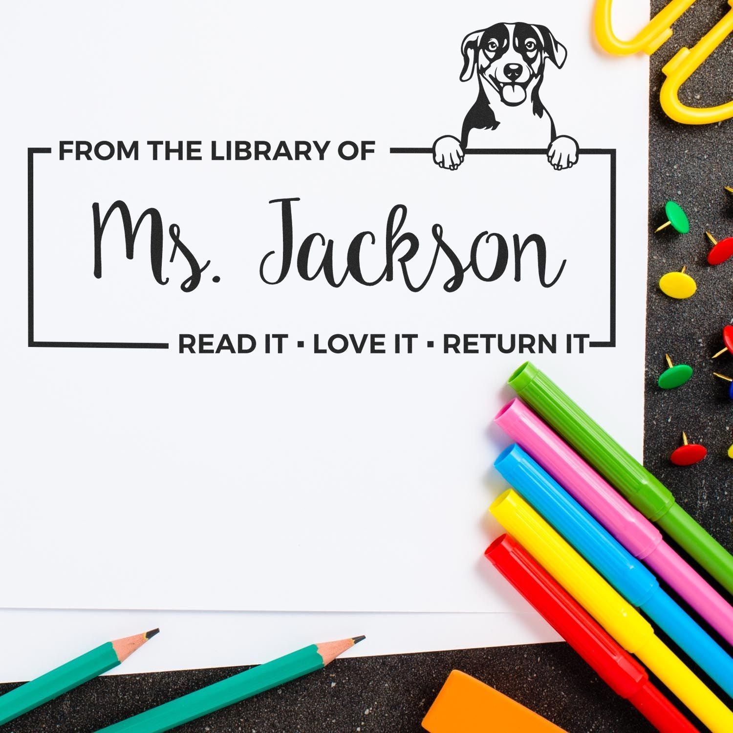 Custom Love It And Return It Stamp with Russell Terrier - Engineer Seal Stamps