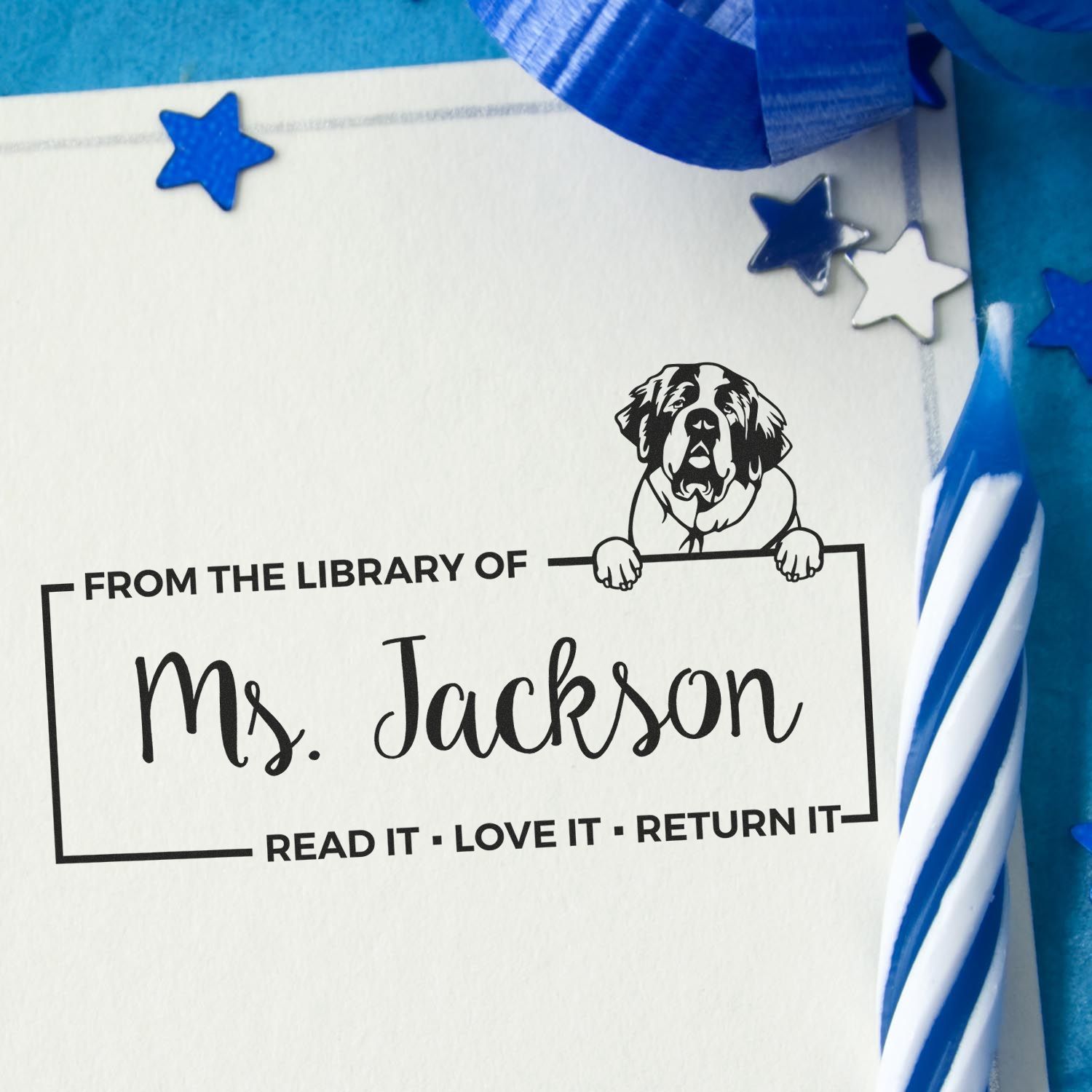 Saint Bernard Custom Dog-Themed Book Ownership Stamp - Engineer Seal Stamps