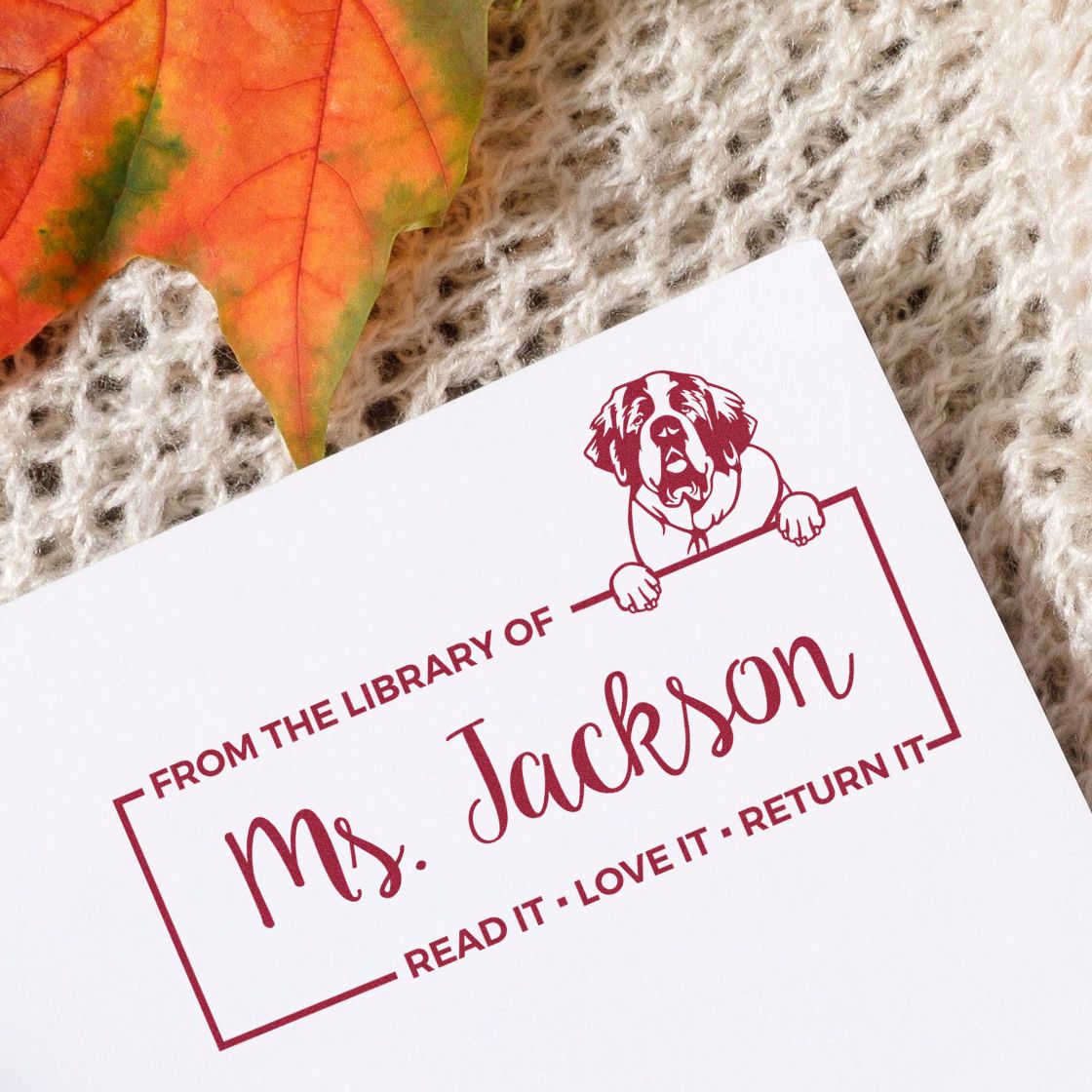 Saint Bernard Custom Dog-Themed Book Ownership Stamp