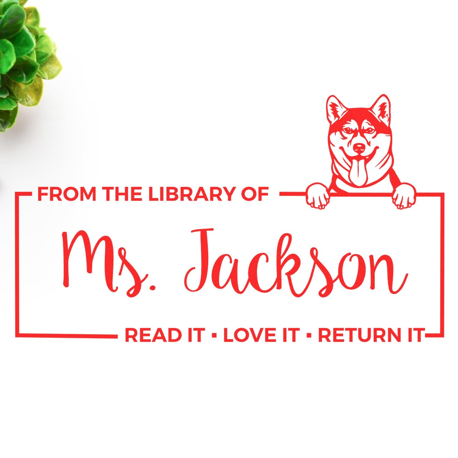 Custom Lending Library Stamp with Shiba Inu - Engineer Seal Stamps