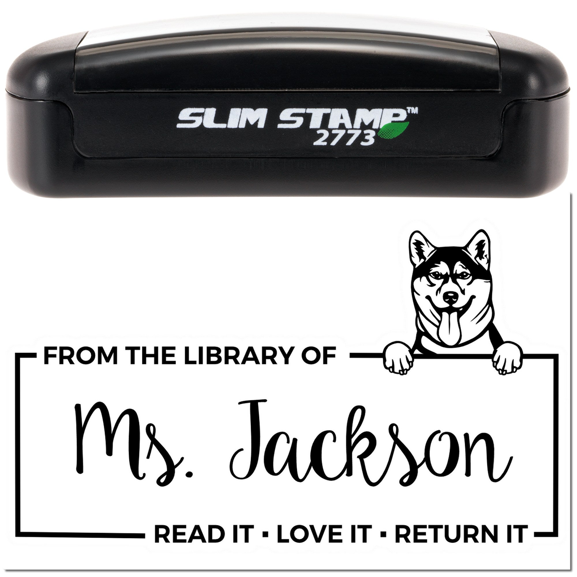 Custom Lending Library Stamp with Shiba Inu - Engineer Seal Stamps