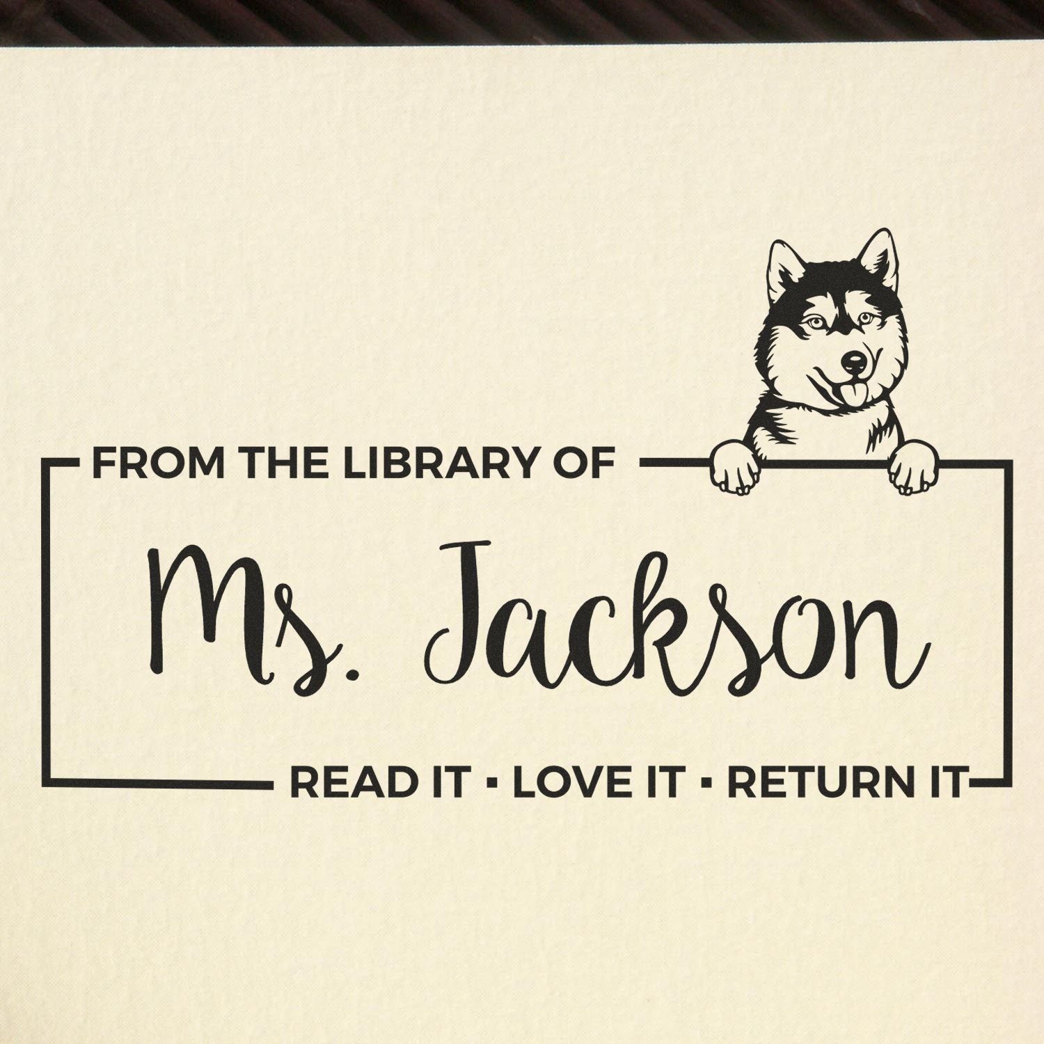 Self-Inking Siberian Husky Personalized Dog Book Return ? Stamp - Engineer Seal Stamps