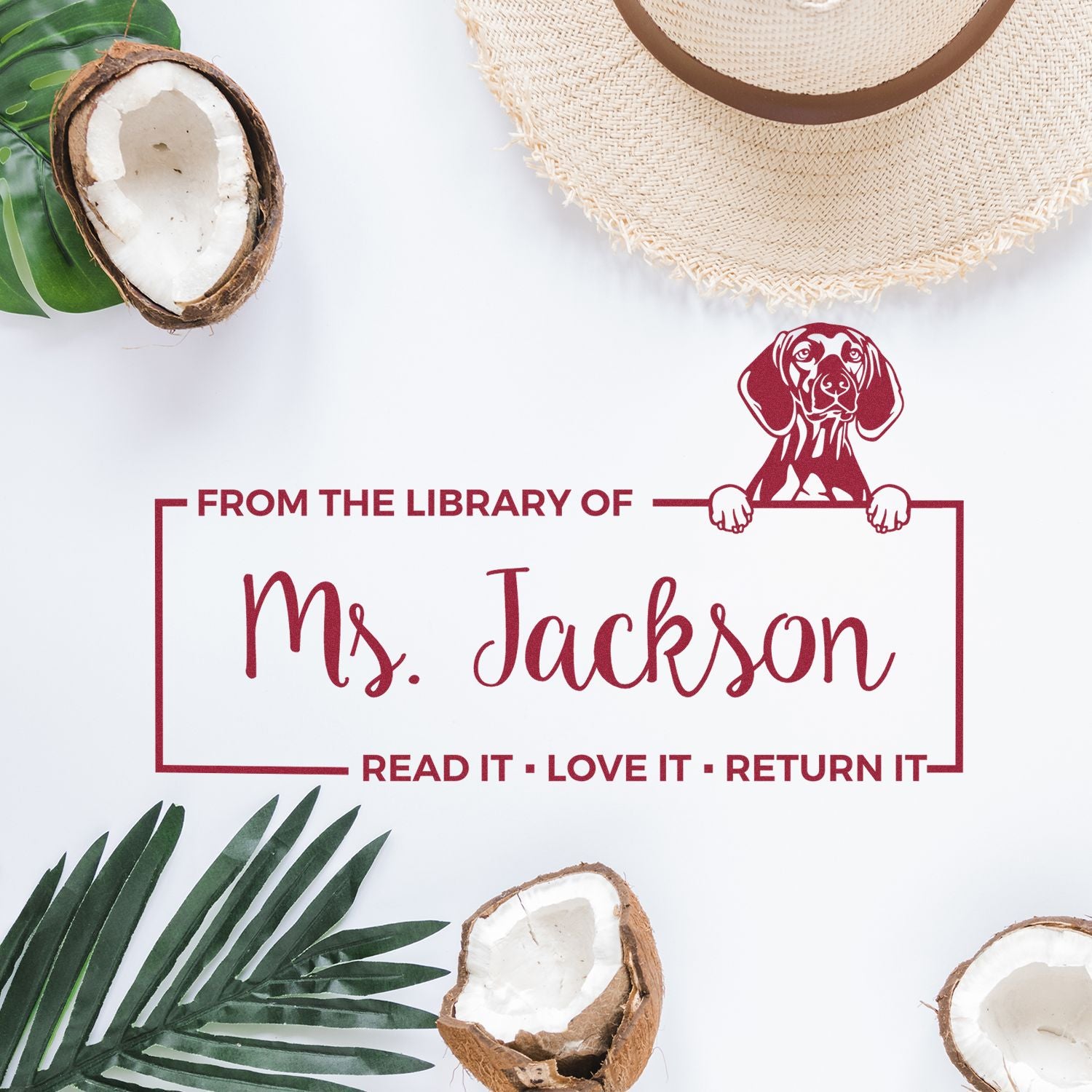 Custom Classroom Book Lending Stamp with Vizslas - Engineer Seal Stamps