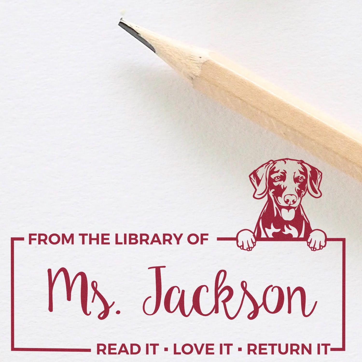 Custom Classroom Book Lending Stamper with Weimaraner - Engineer Seal Stamps