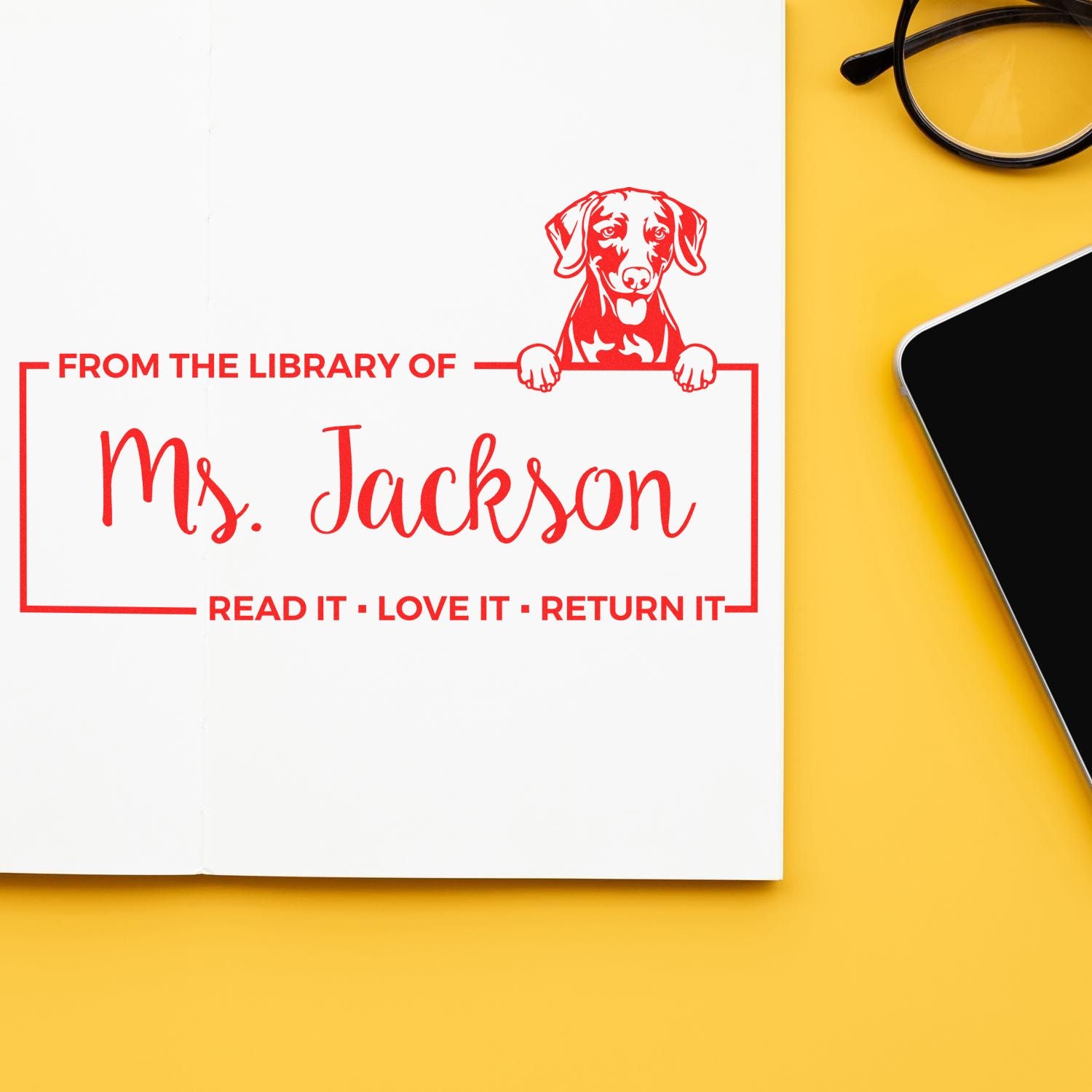 Custom Classroom Book Lending Stamper with Weimaraner - Engineer Seal Stamps