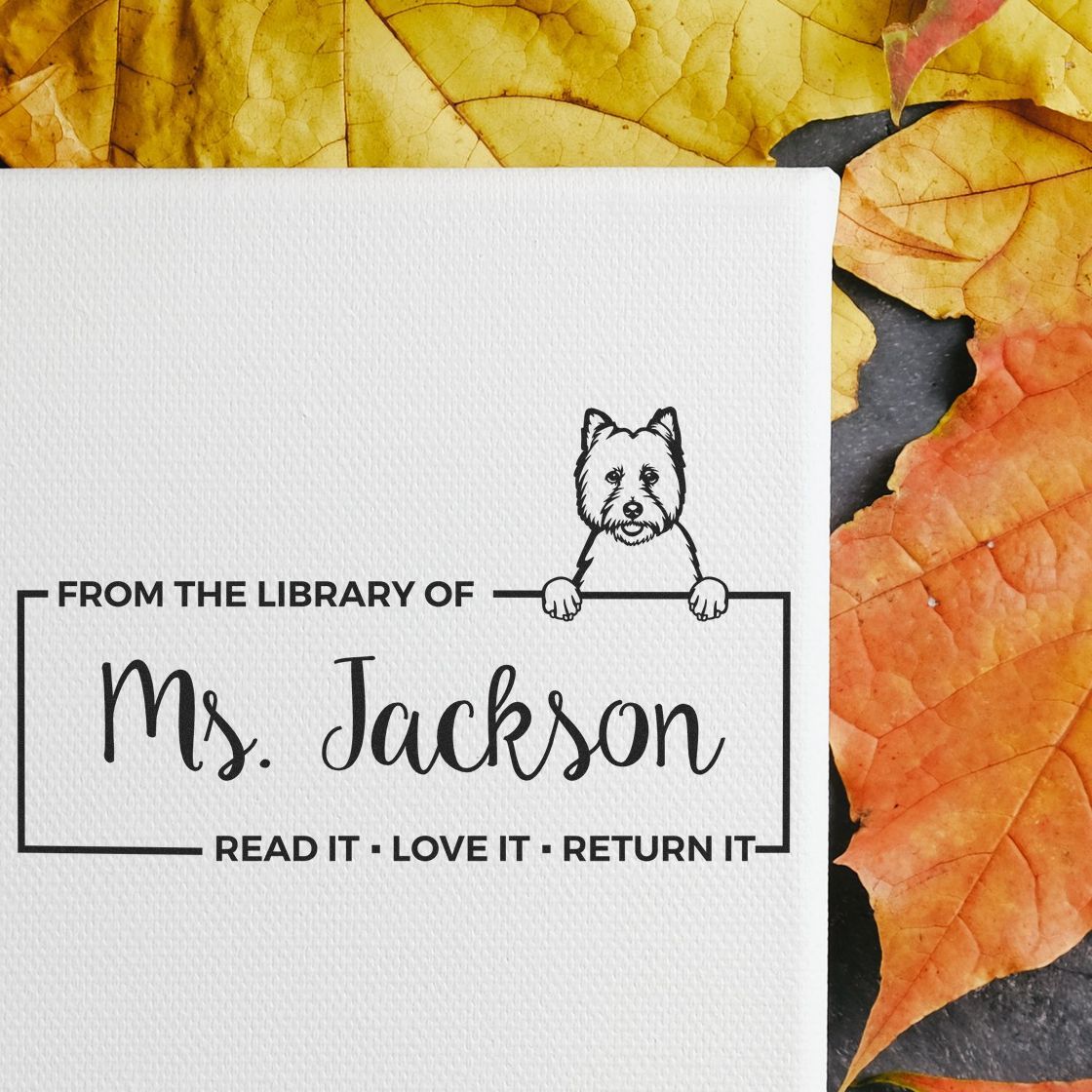 Custom Library Organization Stamp with West Highland White Terrier - Engineer Seal Stamps