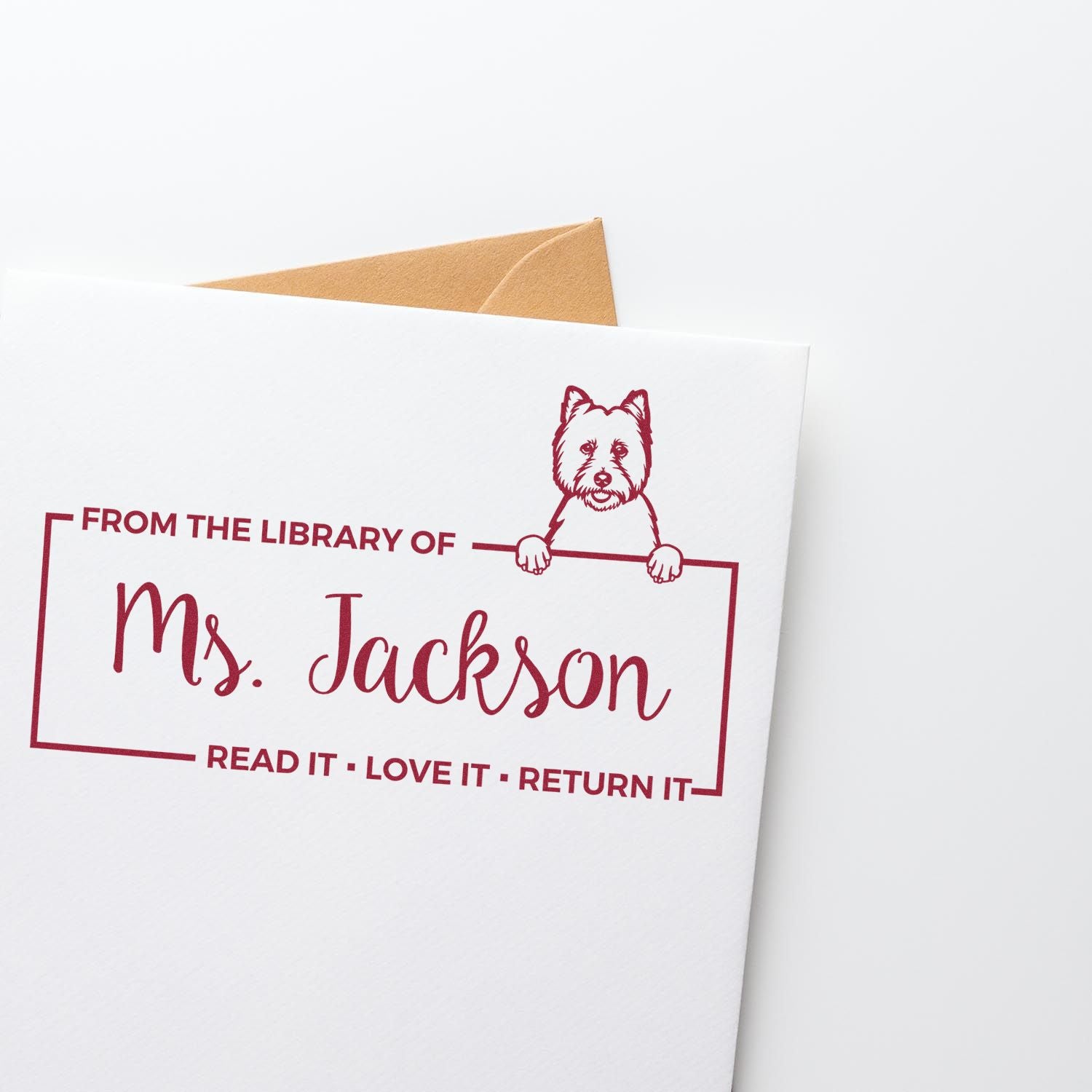 Custom Library Organization Stamp with West Highland White Terrier - Engineer Seal Stamps