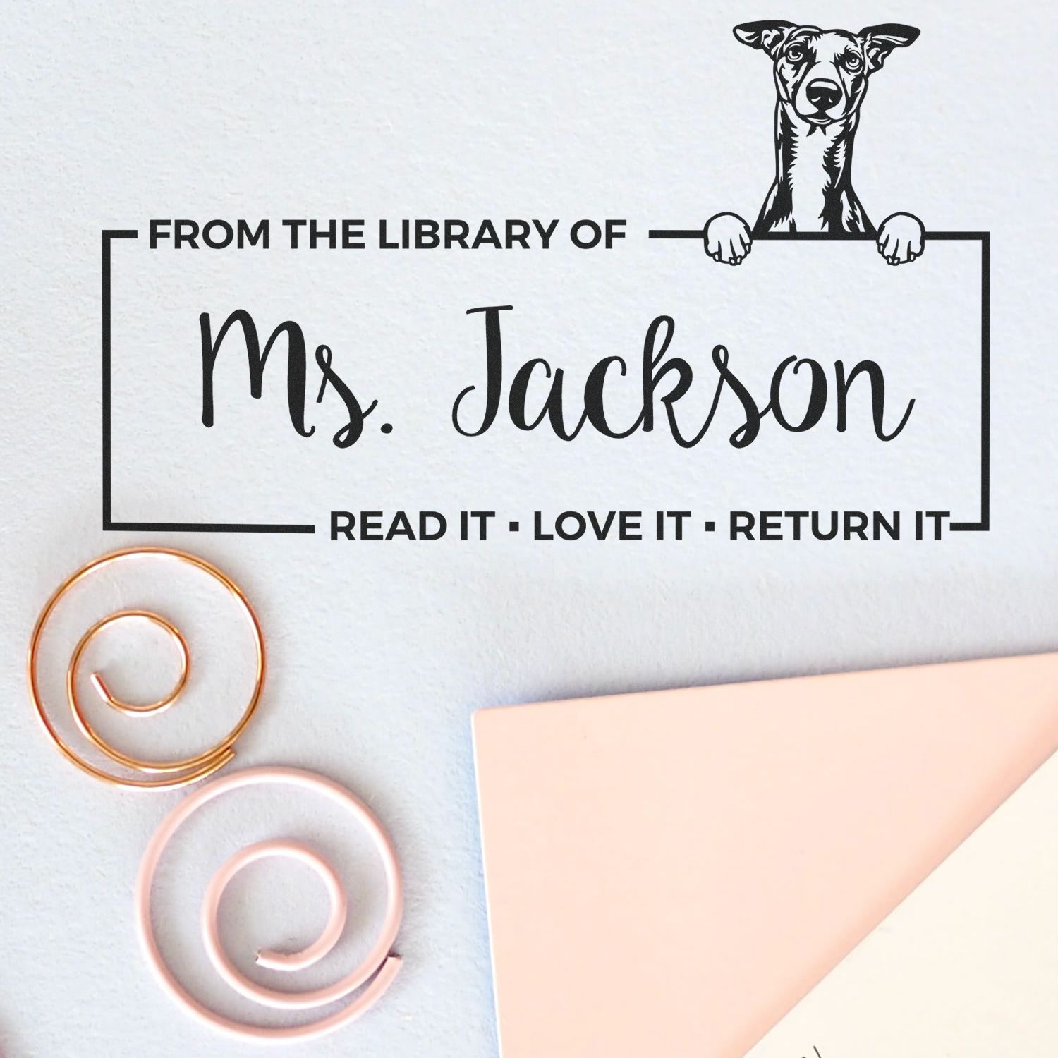 Custom Library Organization Stamper with Whippet - Engineer Seal Stamps