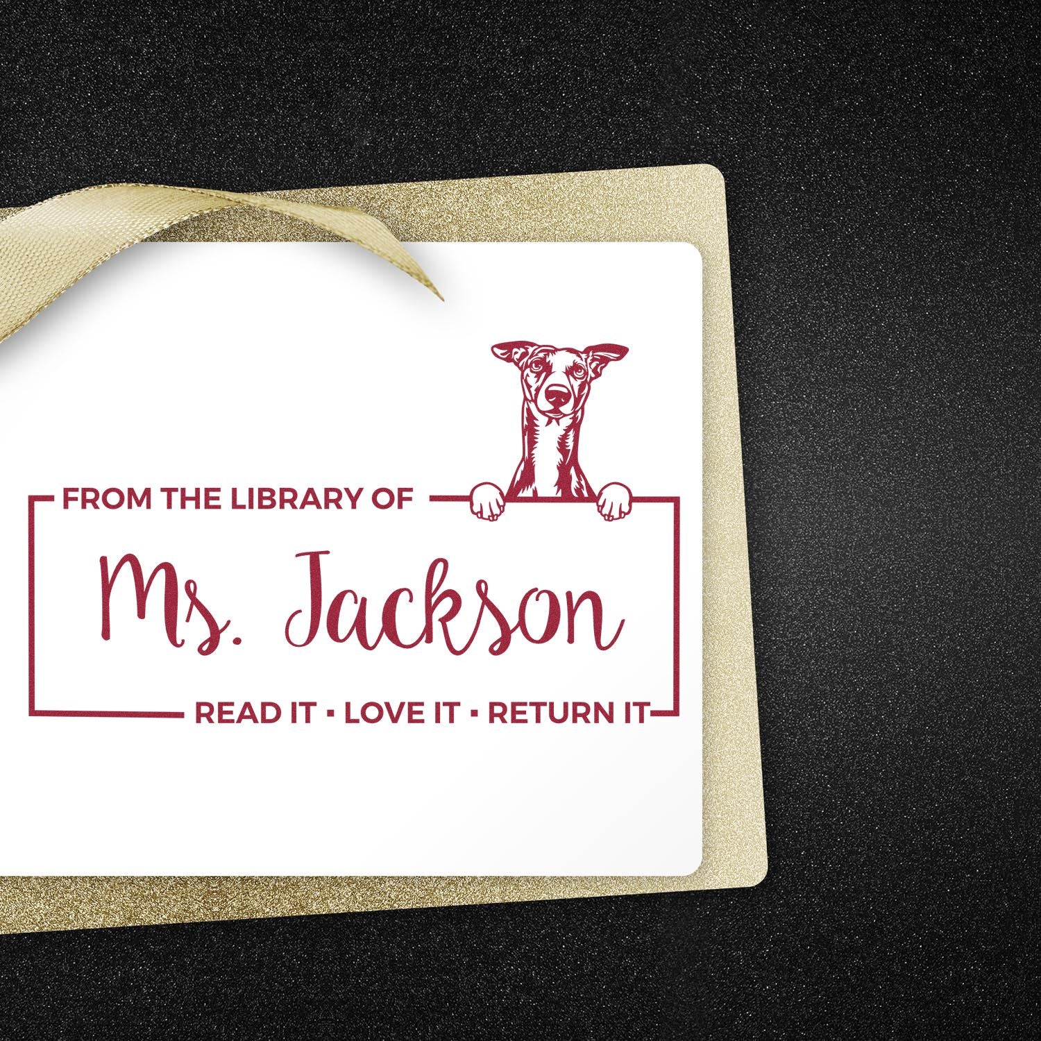 Custom Library Organization Stamper with Whippet - Engineer Seal Stamps