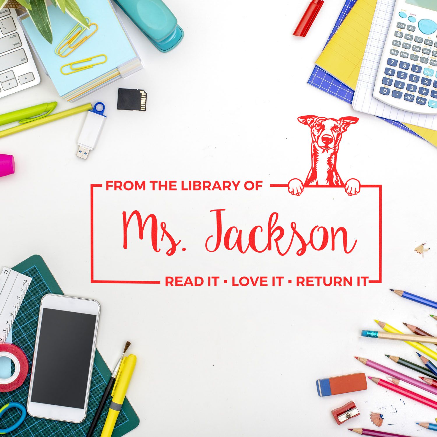 Custom Library Organization Stamper with Whippet - Engineer Seal Stamps