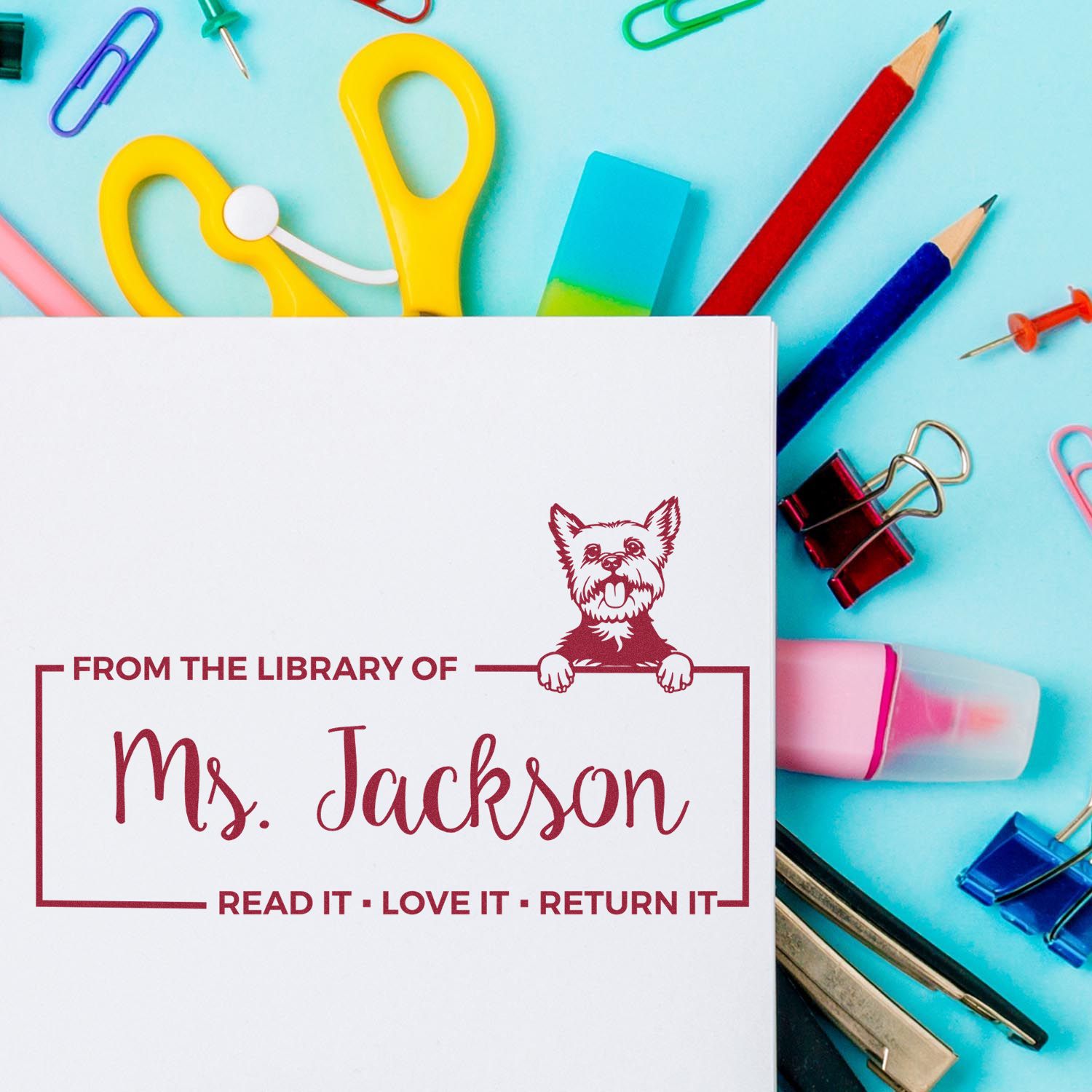 Custom For Lending Books Stamp with Yorkie - Engineer Seal Stamps