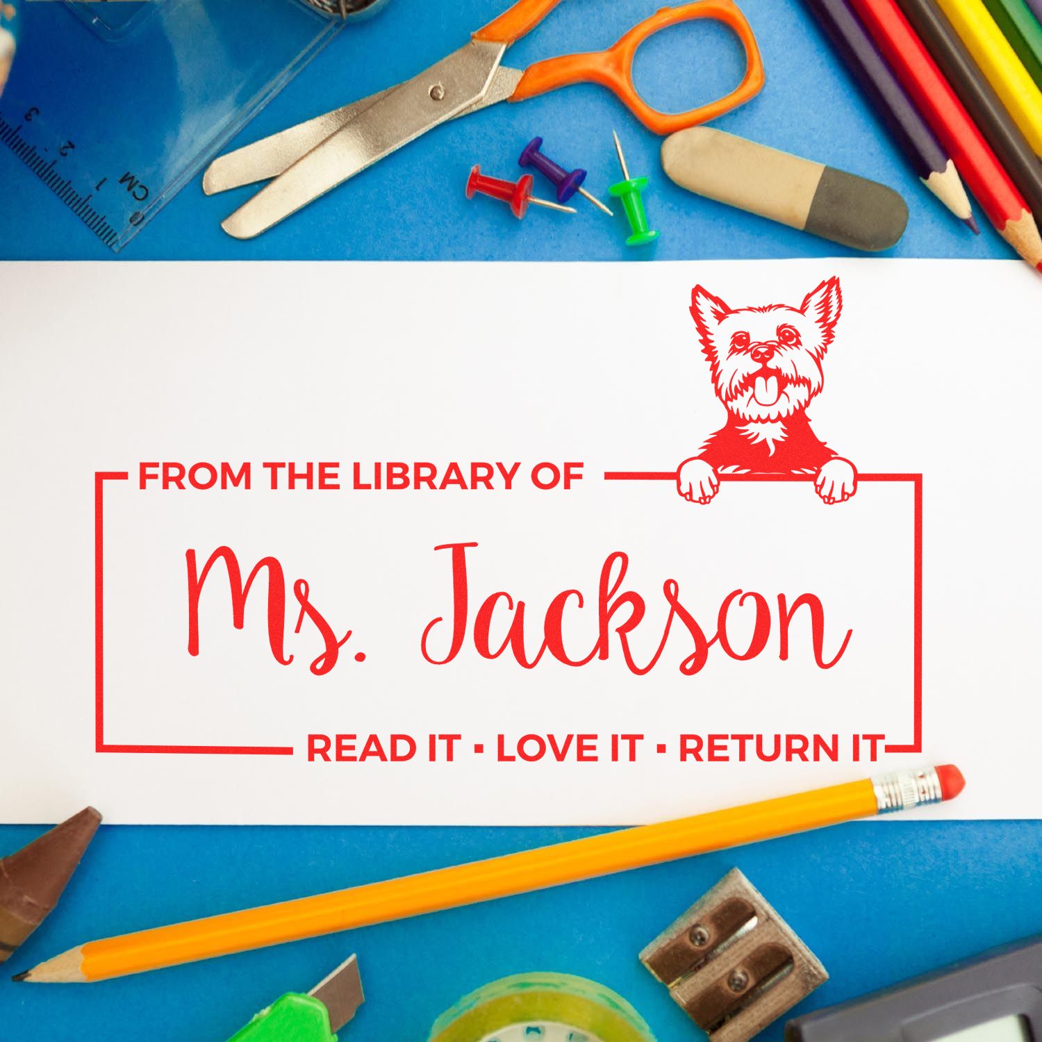 Custom For Lending Books Stamp with Yorkie - Engineer Seal Stamps