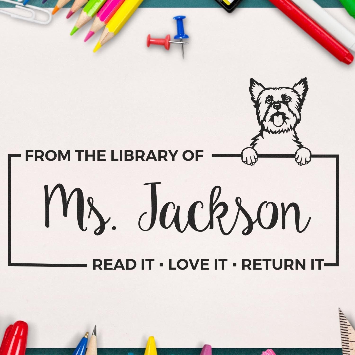 Yorkshire Terrier Custom Classroom Book Ownership Stamp - Engineer Seal Stamps