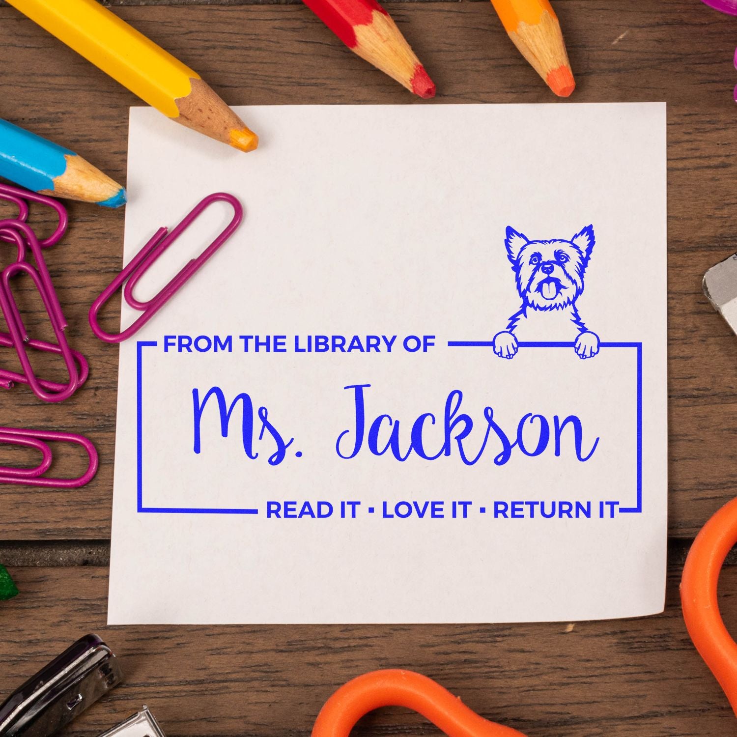 Yorkshire Terrier Custom Classroom Book Ownership Stamp - Engineer Seal Stamps