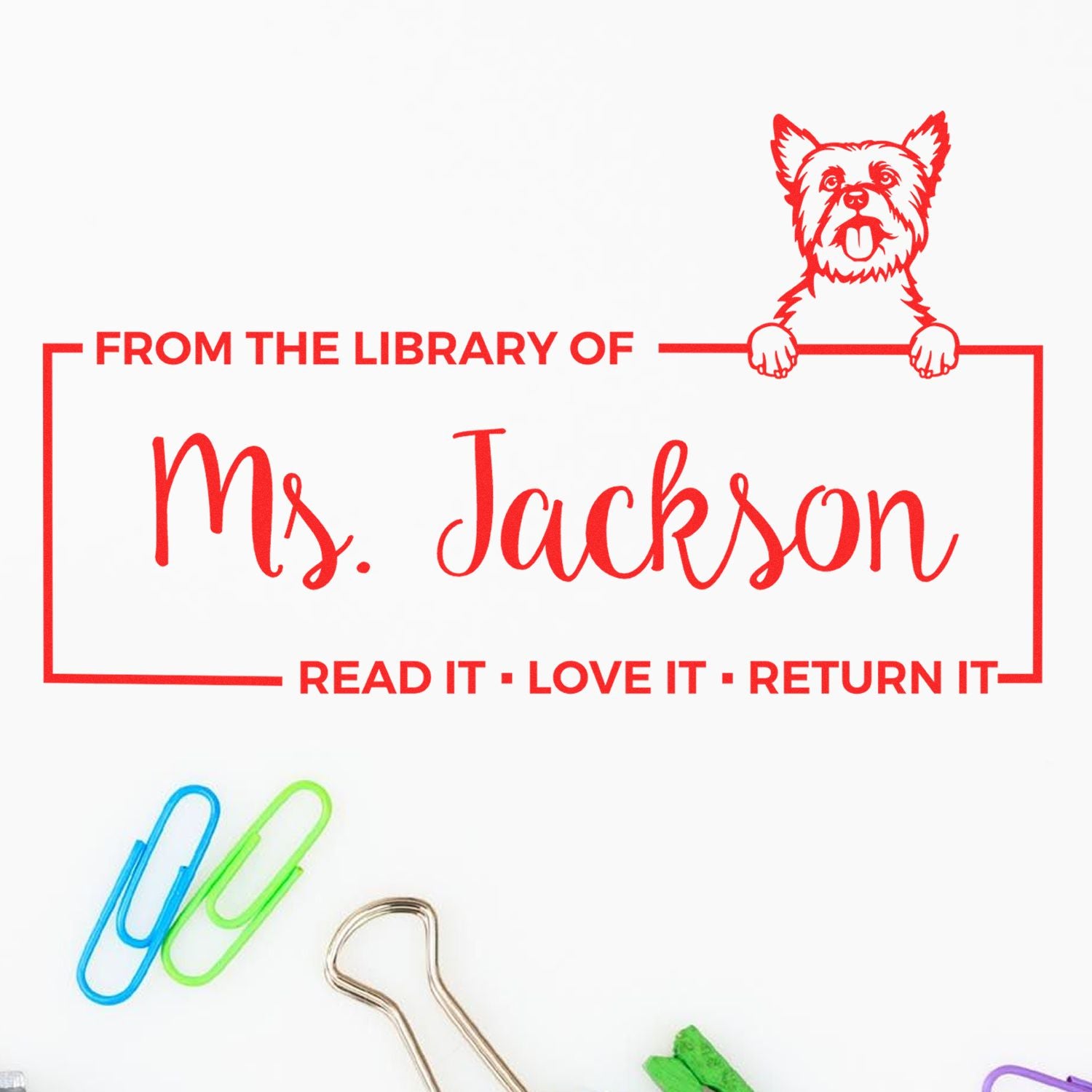 Yorkshire Terrier Custom Classroom Book Ownership Stamp - Engineer Seal Stamps