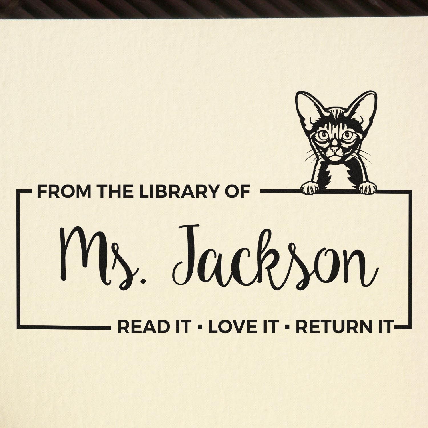 Custom Please Return My Library Book Stamp with Abyssinian Cat - Engineer Seal Stamps