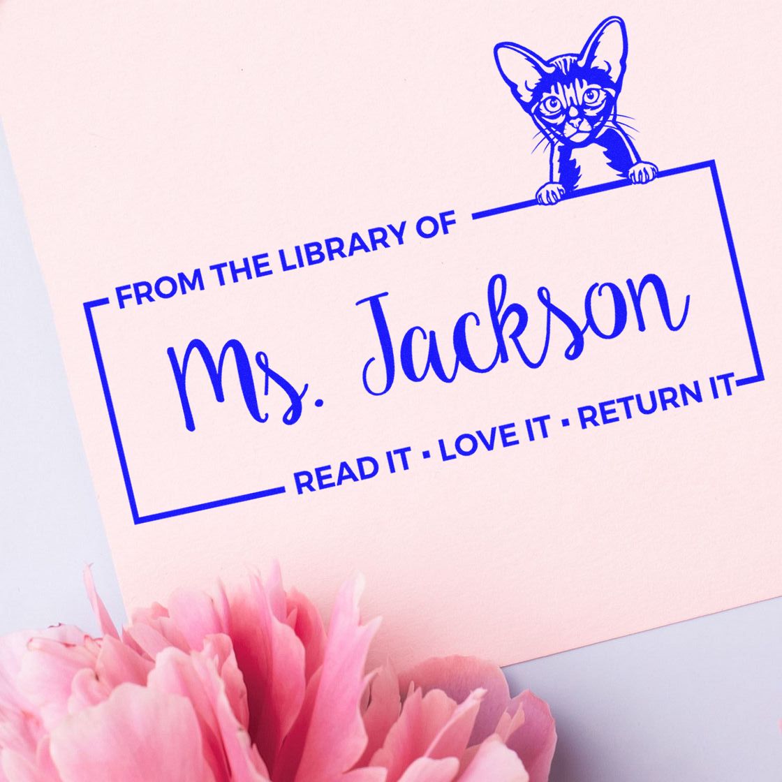 Custom Please Return My Library Book Stamp with Abyssinian Cat - Engineer Seal Stamps