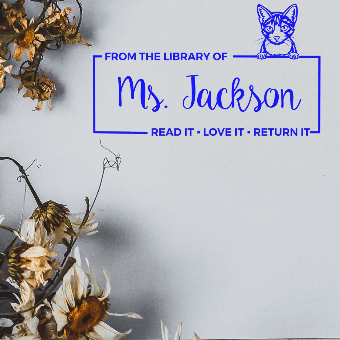 Custom Please Return My Library Book Stamper with Aegean Cat - Engineer Seal Stamps