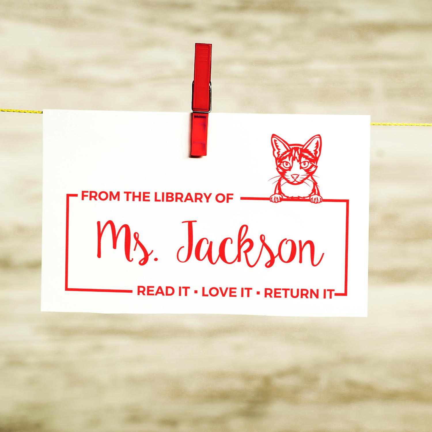 Custom Please Return My Library Book Stamper with Aegean Cat - Engineer Seal Stamps