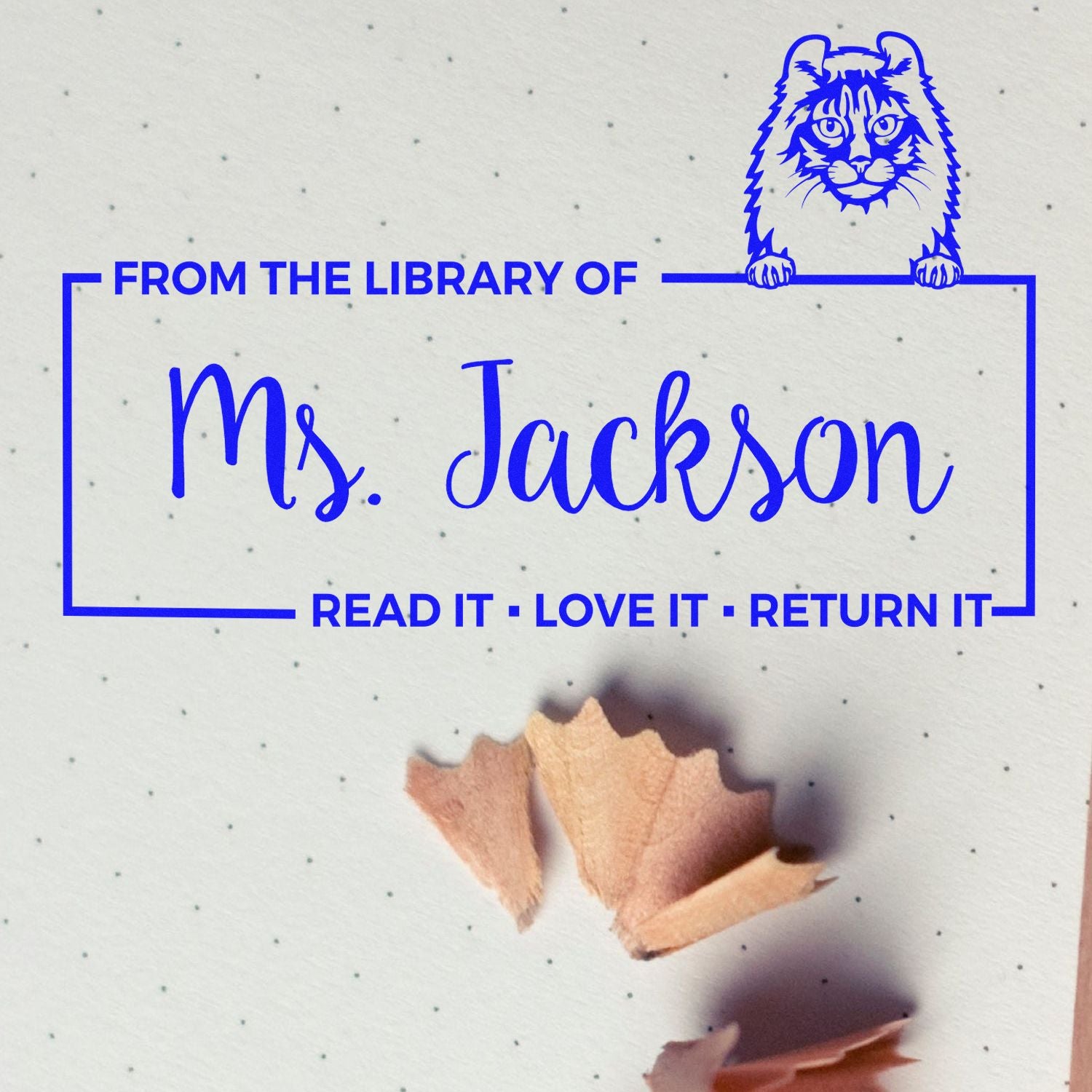 Custom Book Label Stamper with American Curl Cat - Engineer Seal Stamps