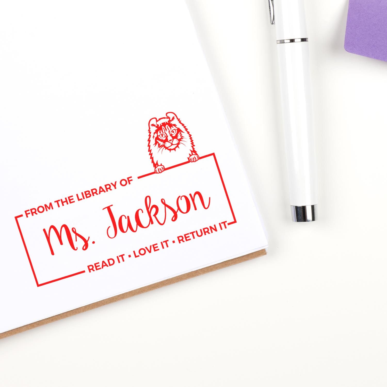 Customized Name Stamper with American Curl Cat - Engineer Seal Stamps