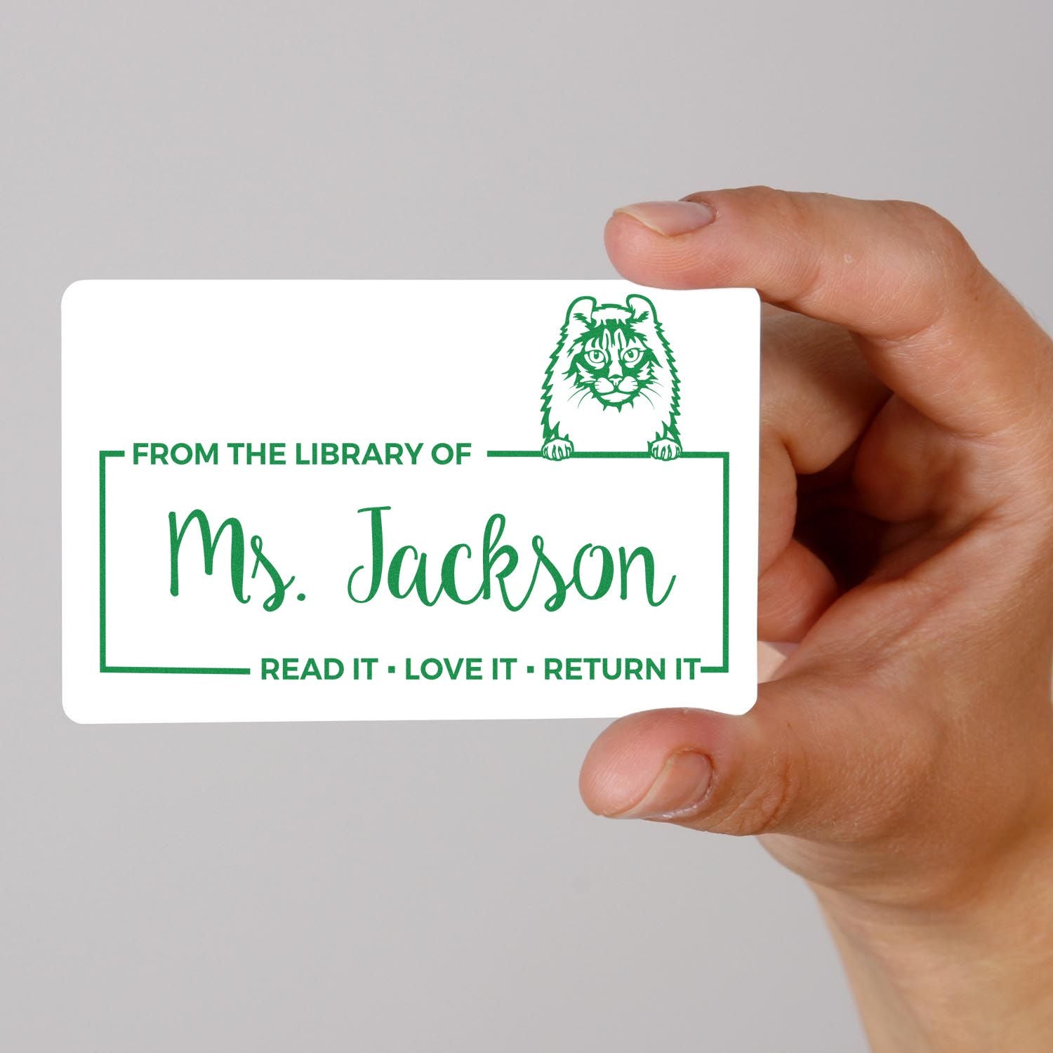 Custom Book Label Stamper with American Curl Cat - Engineer Seal Stamps