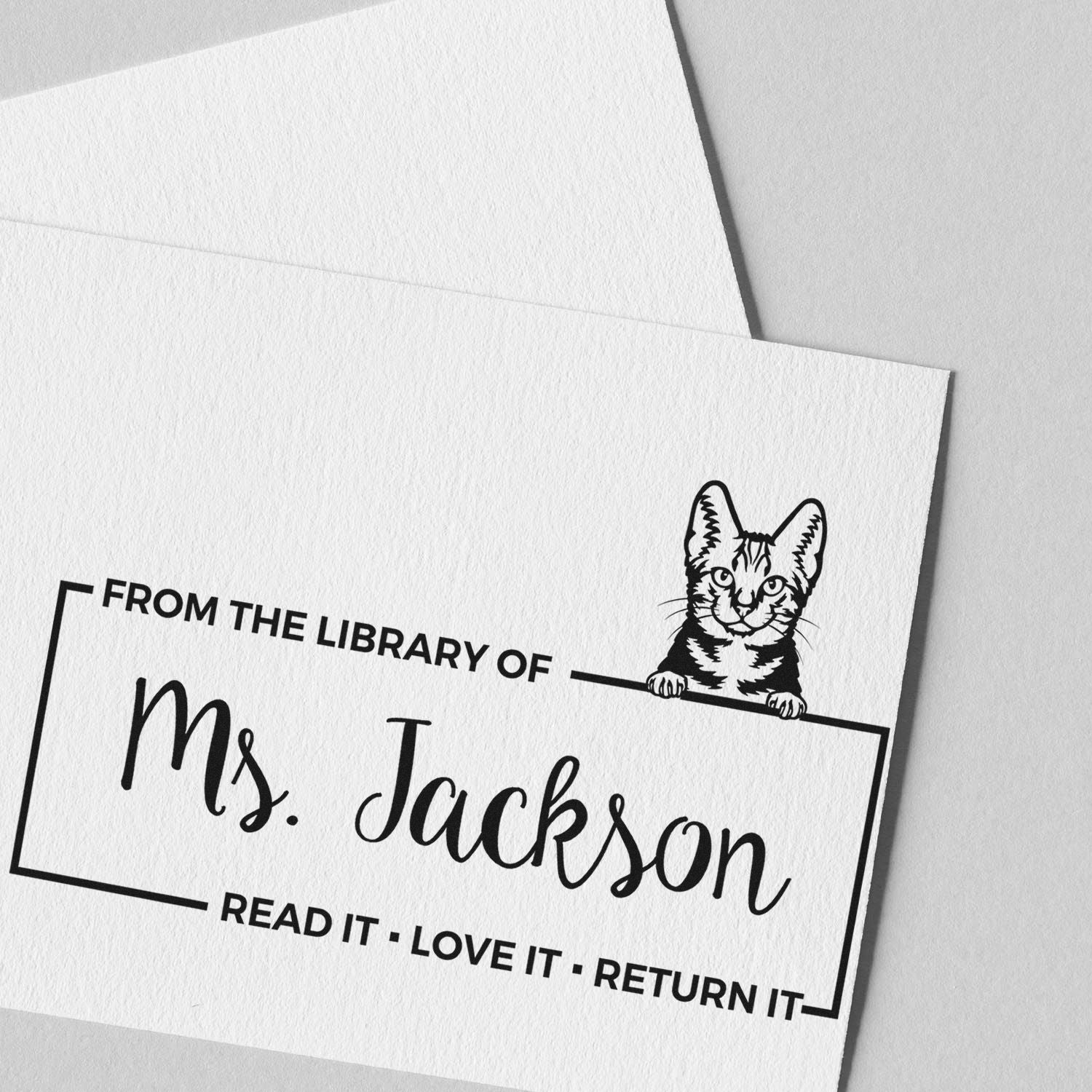 Custom For Shared Books Stamp with American Shorthair Cat - Engineer Seal Stamps
