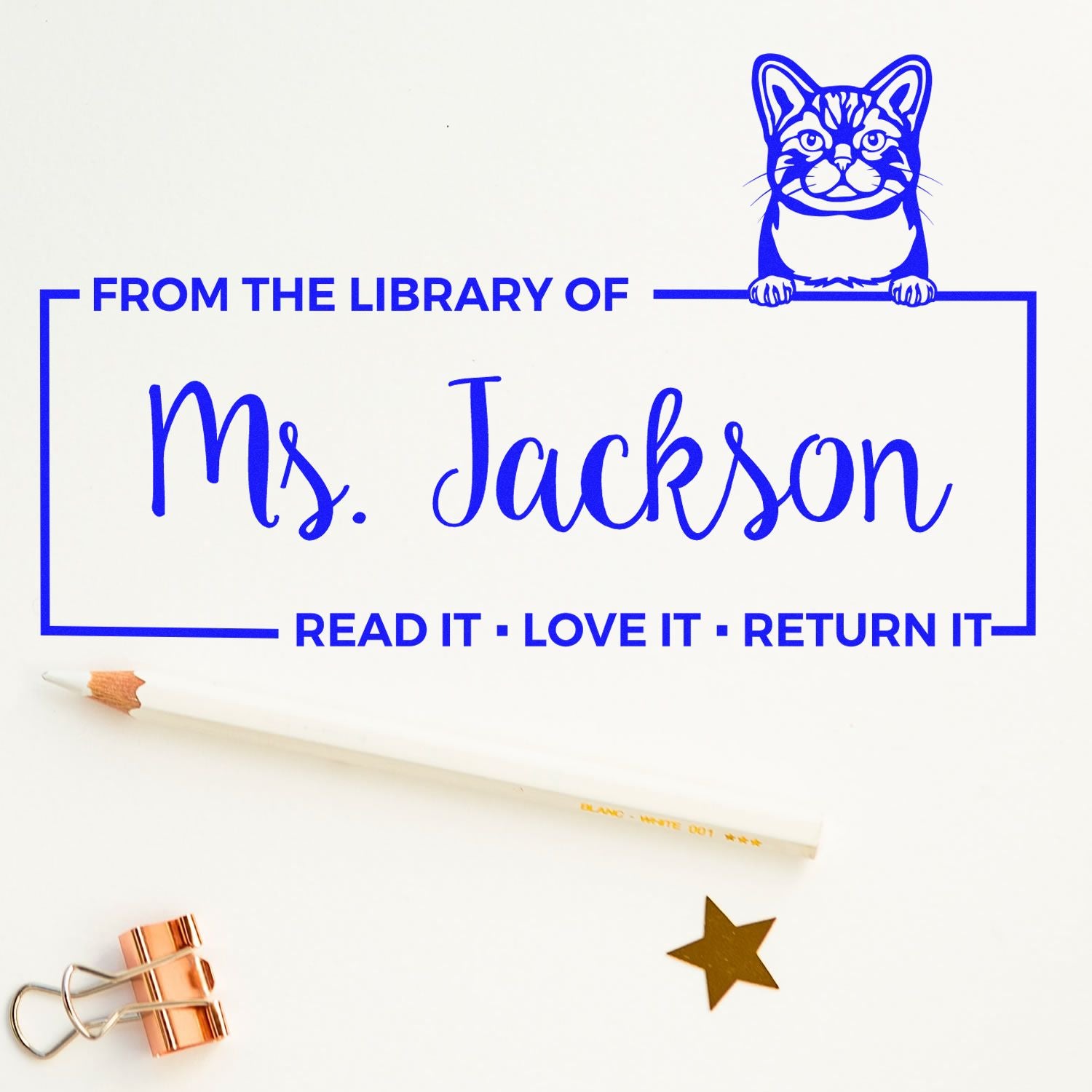 Customized Book Stamper with American Wirehair Cat - Engineer Seal Stamps