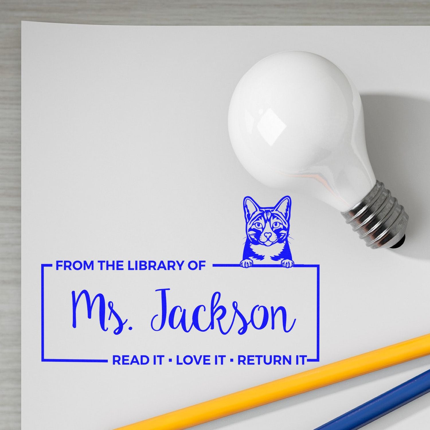 Customized Library Stamp with Arabian Mau Cat - Engineer Seal Stamps