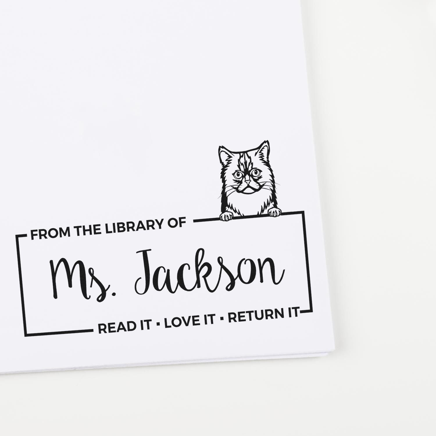 Asian Semi Longhair Personalized Custom Cat Book Ownership Read It Return It? Stamp - Engineer Seal Stamps