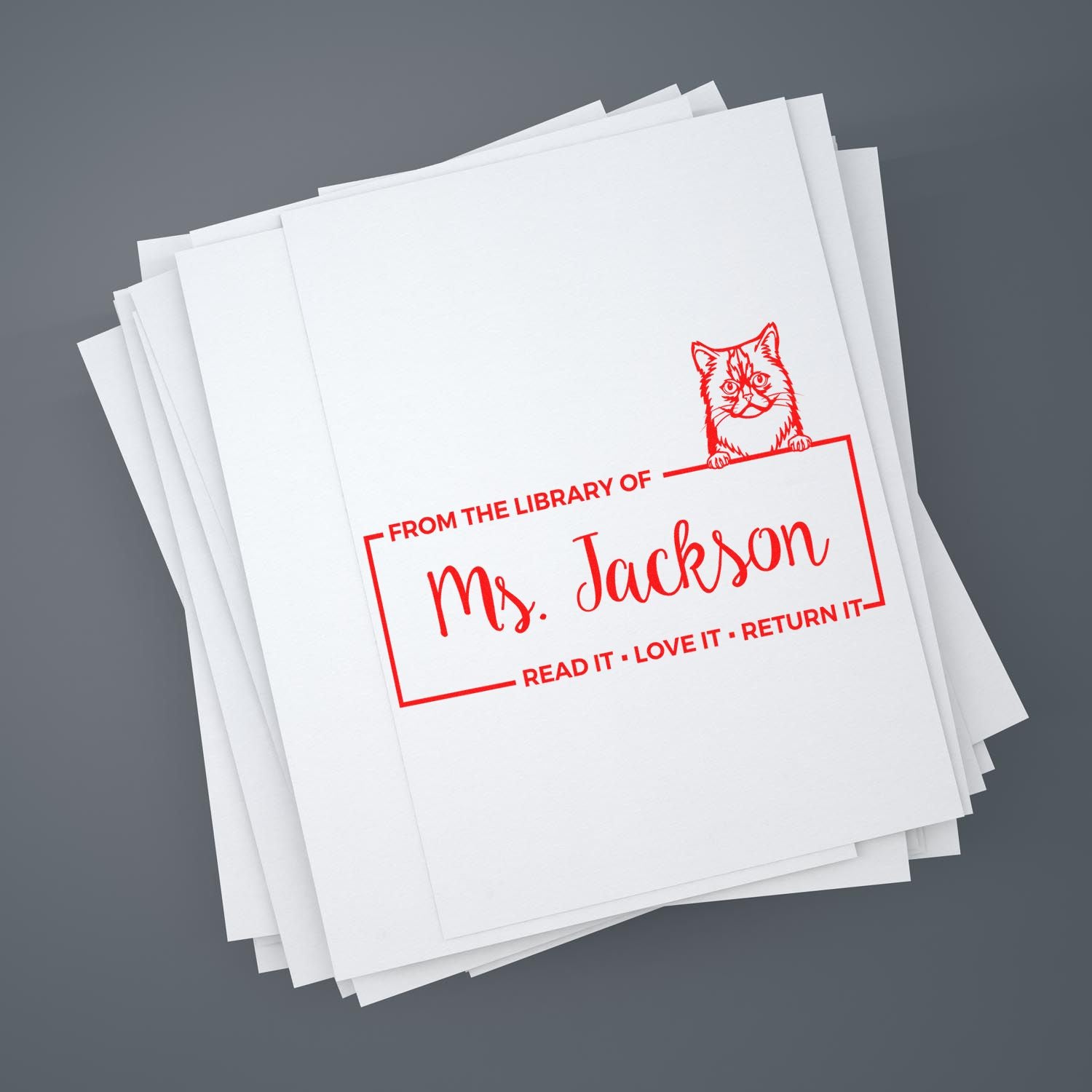 Customized Library Stamper with Asian Semi Longhair Cat - Engineer Seal Stamps