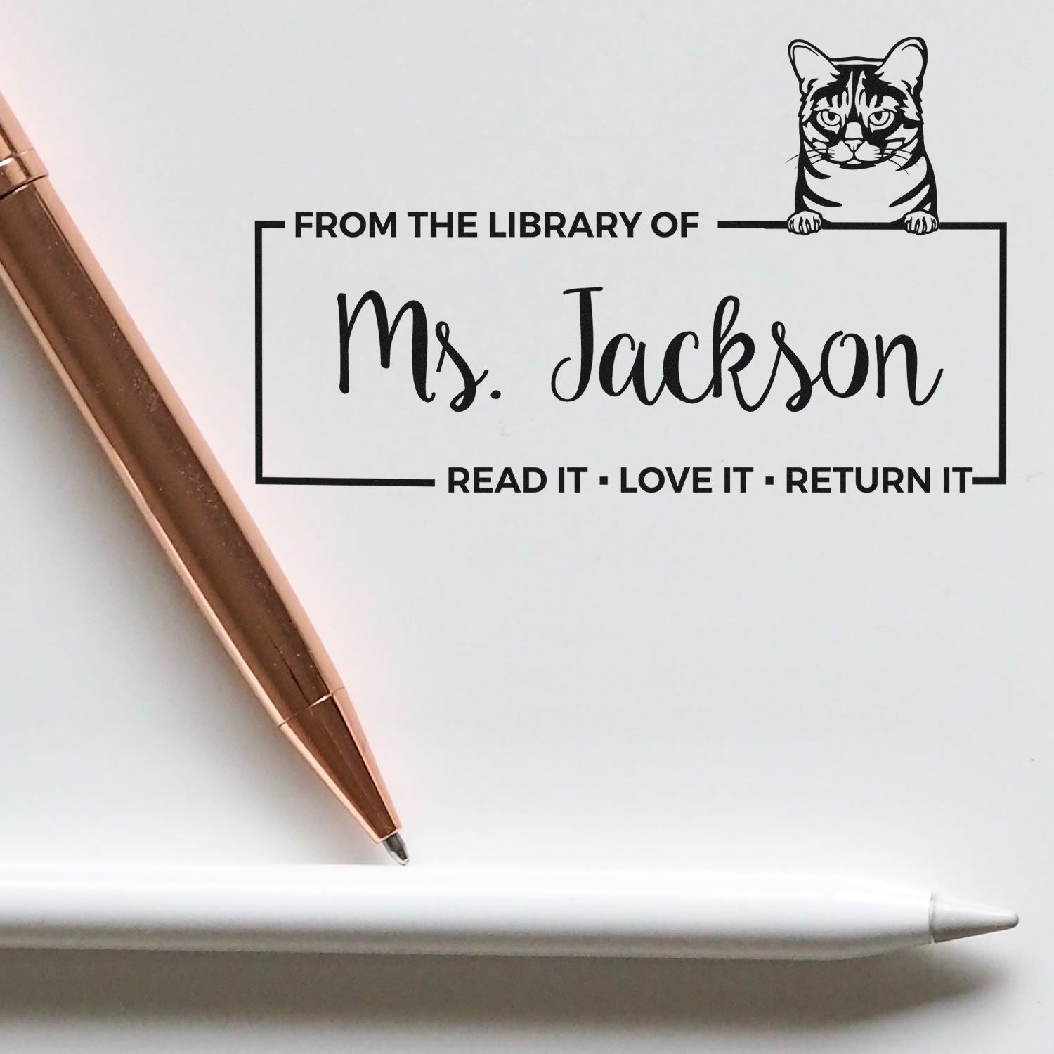 Customized Classroom Library Stamp with Australian Mist Cat - Engineer Seal Stamps