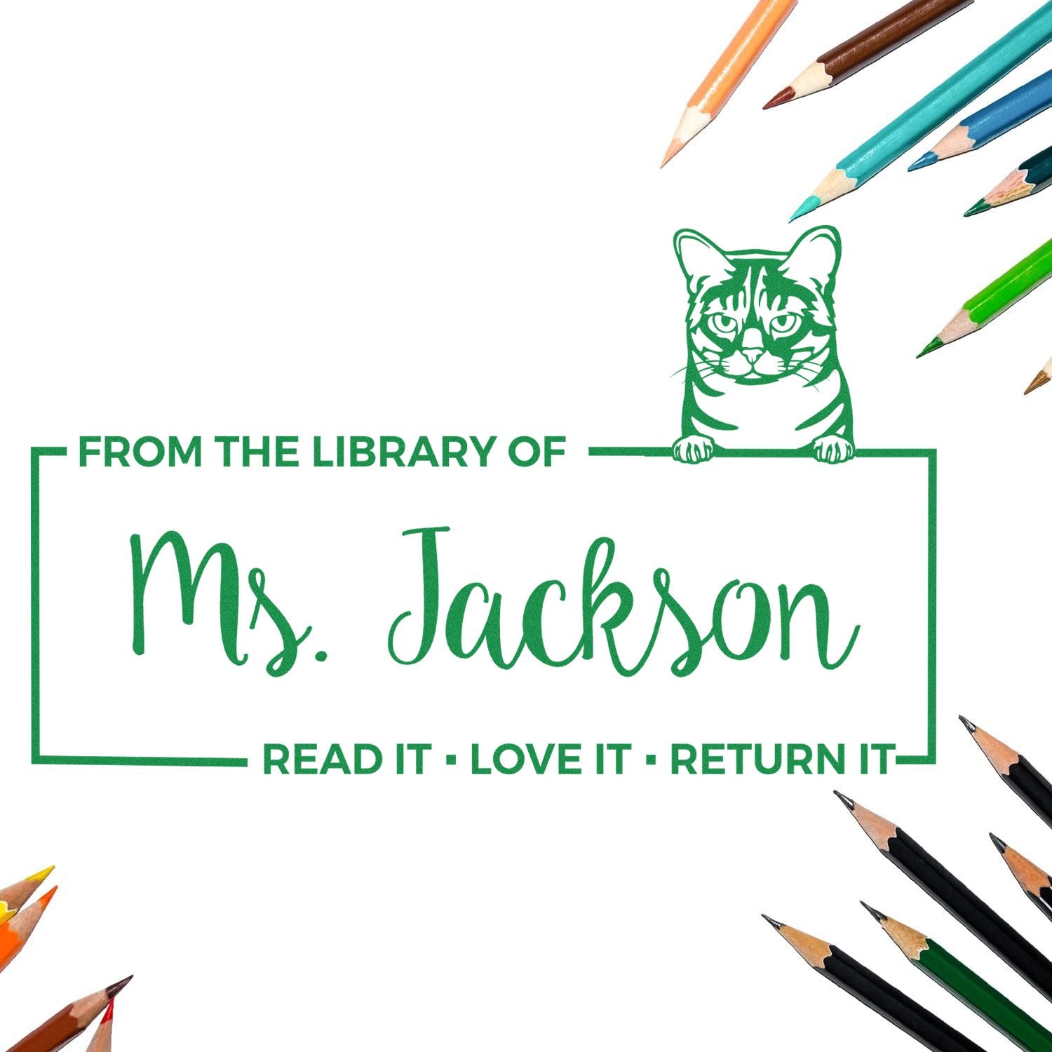 Customized Classroom Library Stamp with Australian Mist Cat - Engineer Seal Stamps