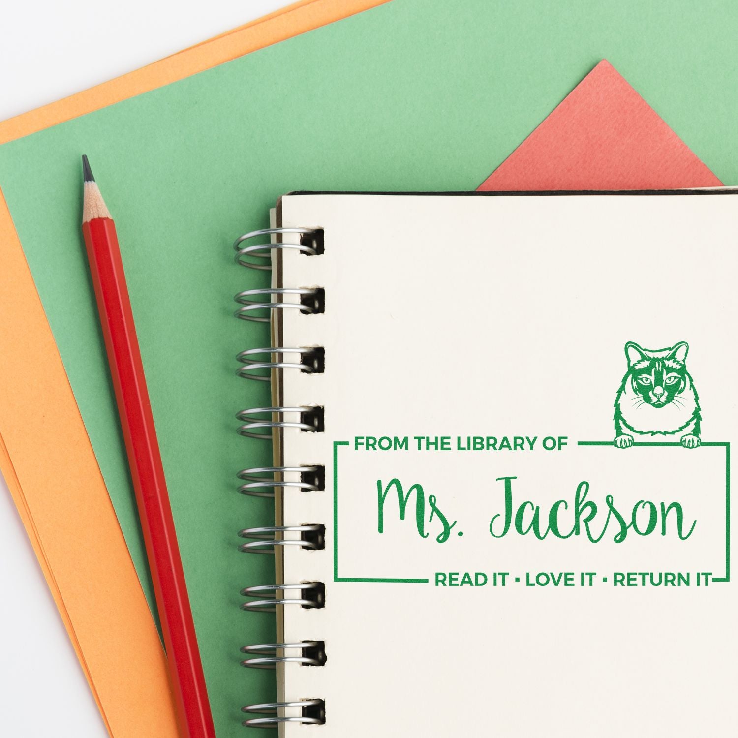 Customized Classroom Library Stamper with Balinese Cat - Engineer Seal Stamps