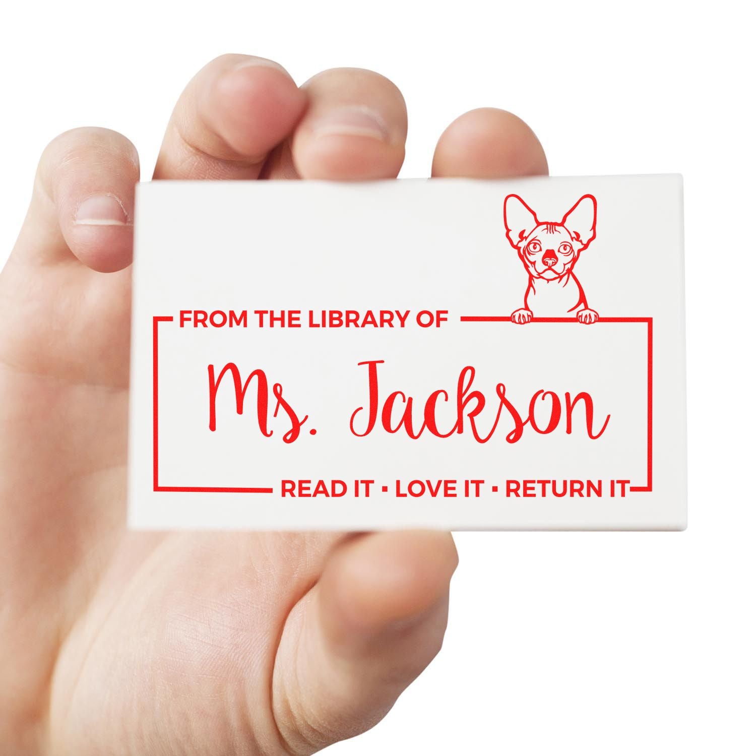 Bambino Personalized Cat-Themed Book Ownership Read It Return It? Stamp - Engineer Seal Stamps