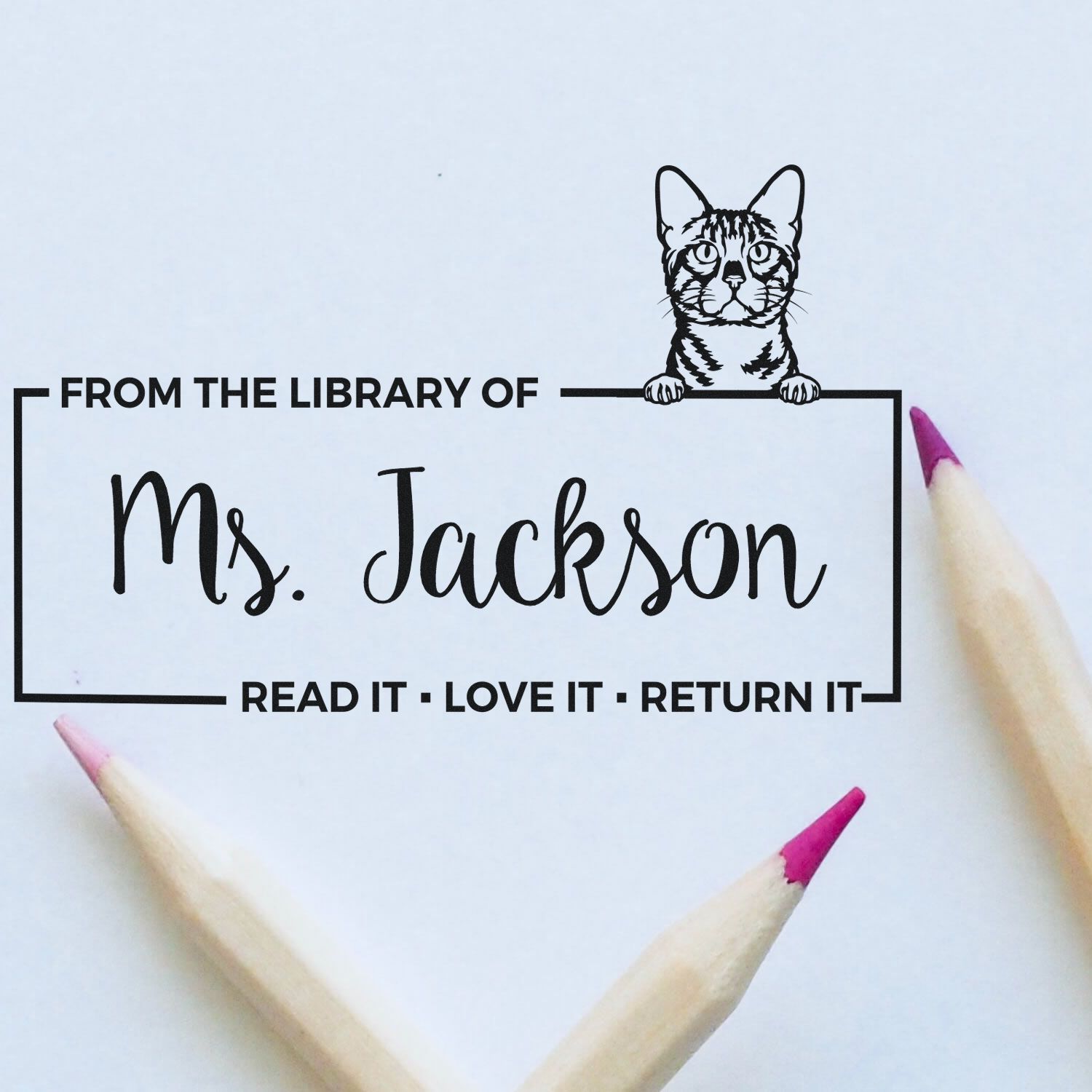 Customized Name For Teacher Stamper with Bengal Cat - Engineer Seal Stamps