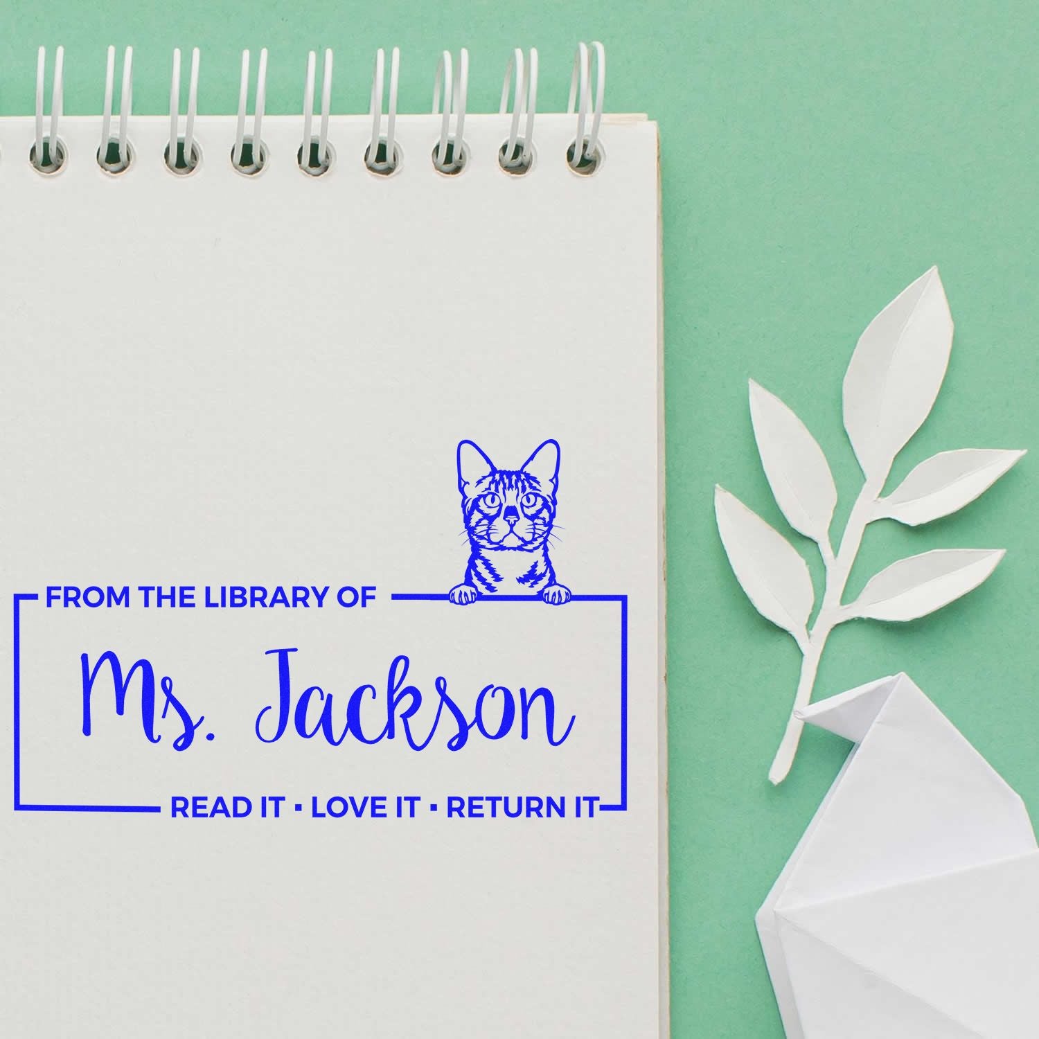 Customized Name For Teacher Stamper with Bengal Cat - Engineer Seal Stamps