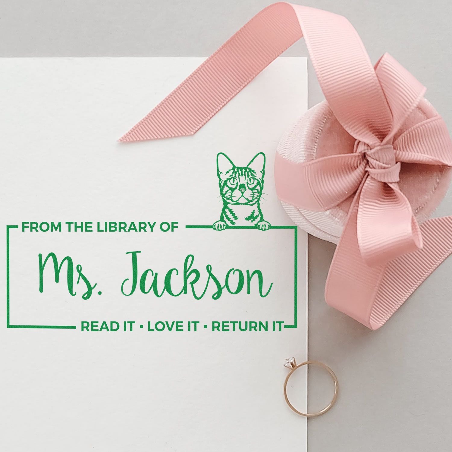 Customized Name For Teacher Stamper with Bengal Cat - Engineer Seal Stamps