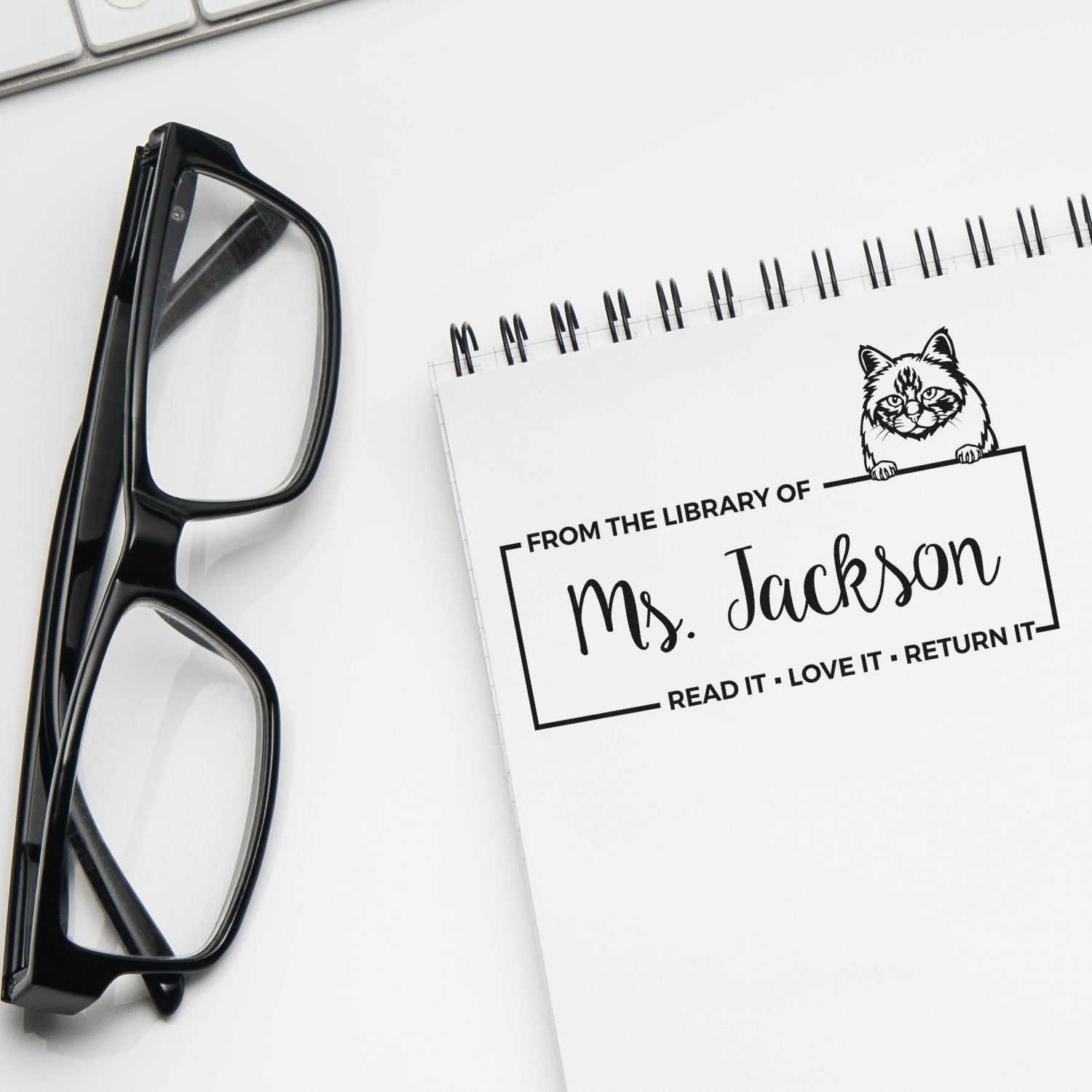 Custom Book Ownership Tool Stamp with Birman Cat - Engineer Seal Stamps