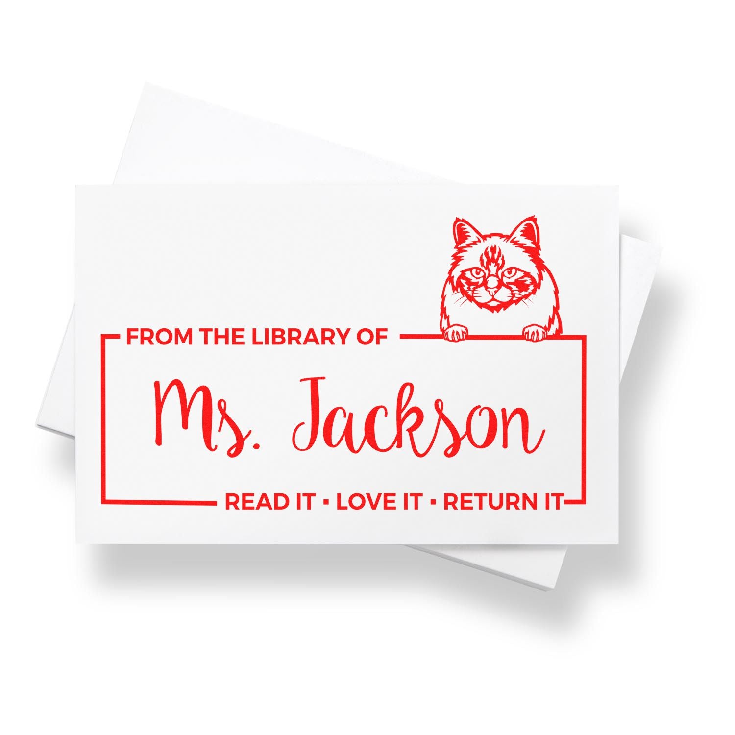 Customized Library Book Stamp with Birman Cat - Engineer Seal Stamps