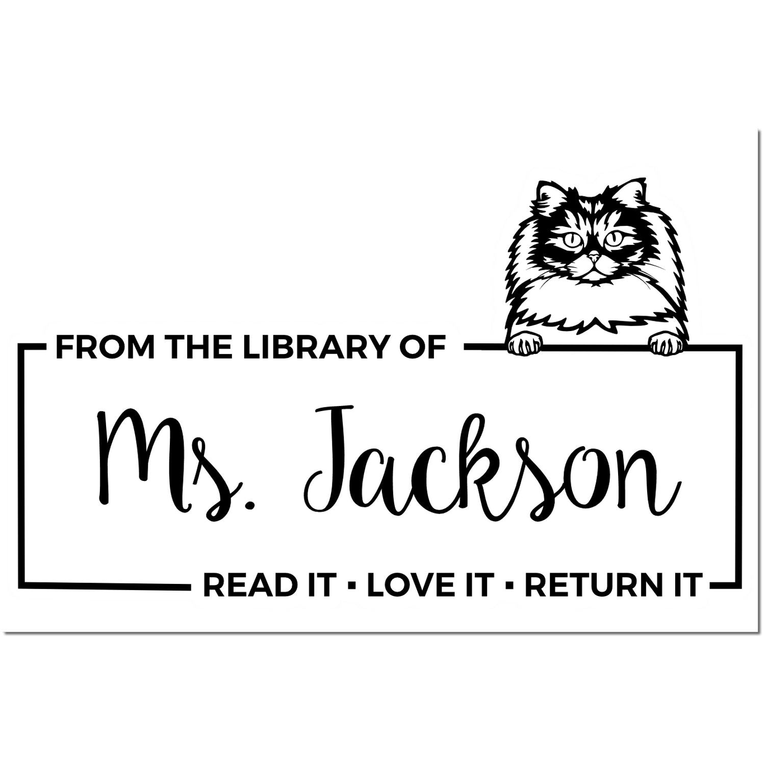 Custom Book Lending Tool Stamp with British Longhair Cat - Engineer Seal Stamps