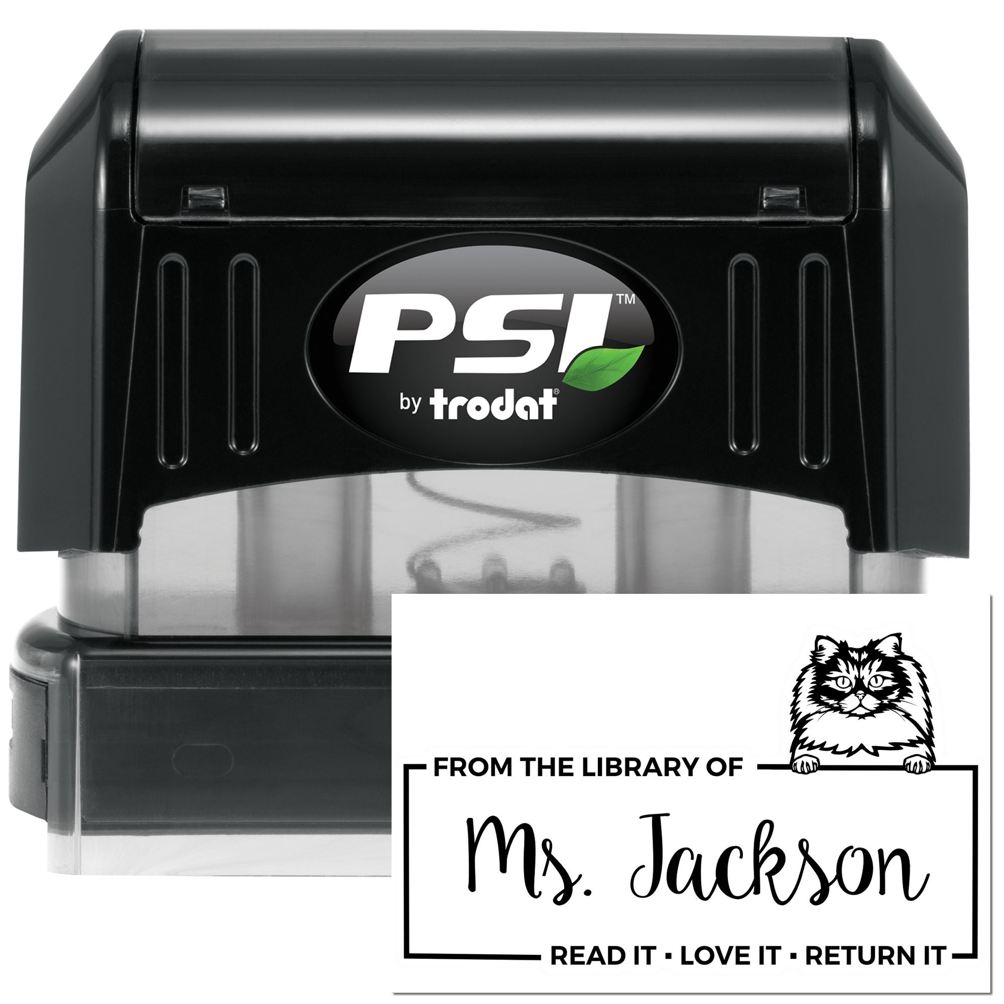 Custom Book Lending Tool Stamp with British Longhair Cat - Engineer Seal Stamps