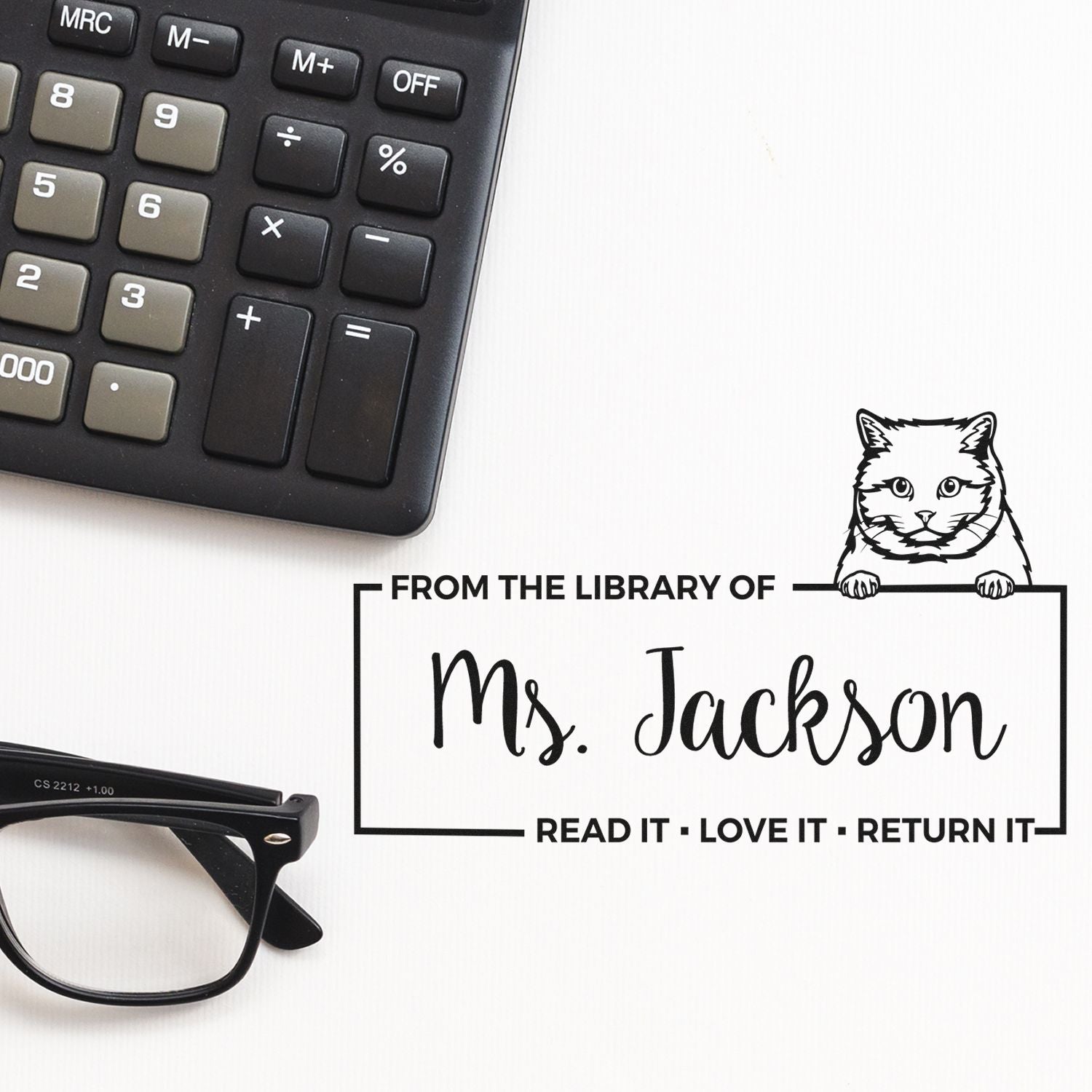 Custom Book Lending Tool Stamper with British Shorthair Cat - Engineer Seal Stamps