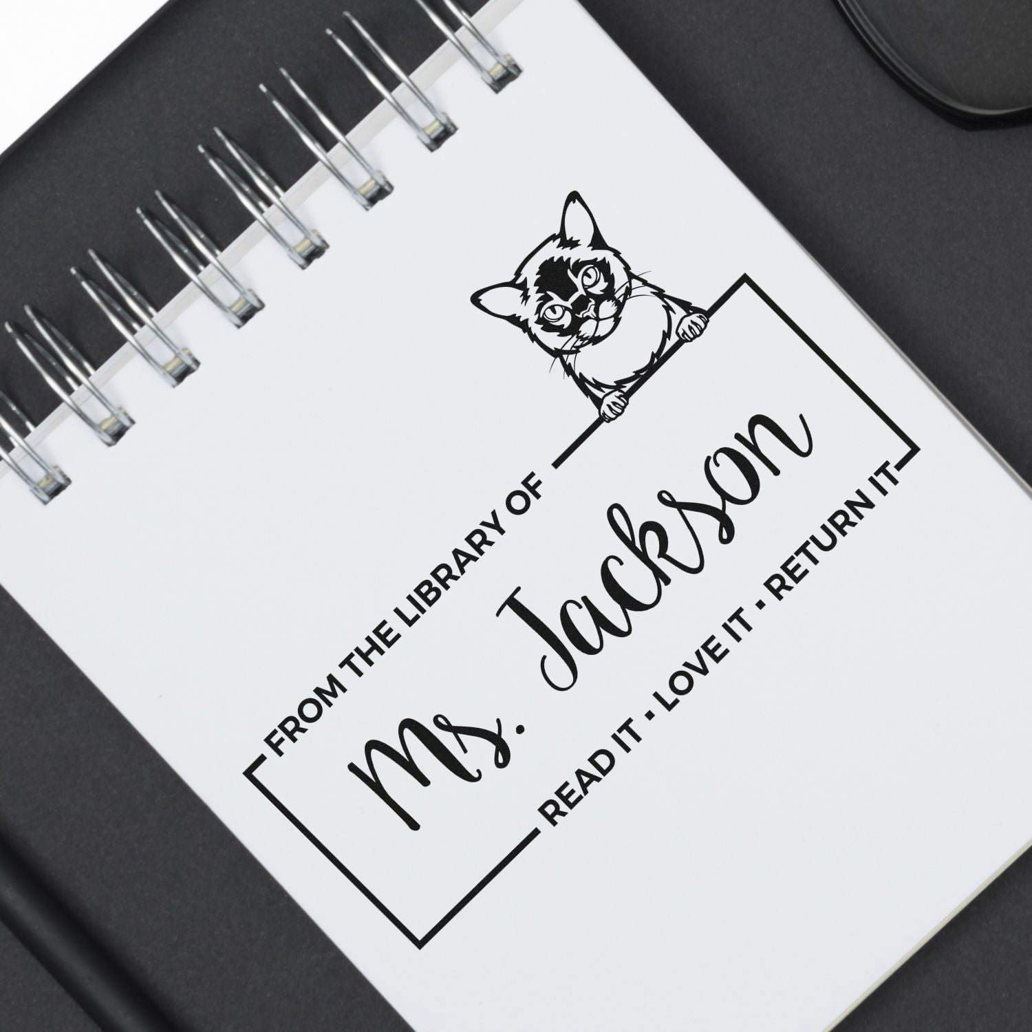 Custom Borrowed Classroom Library Stamp with Burmese Cat - Engineer Seal Stamps