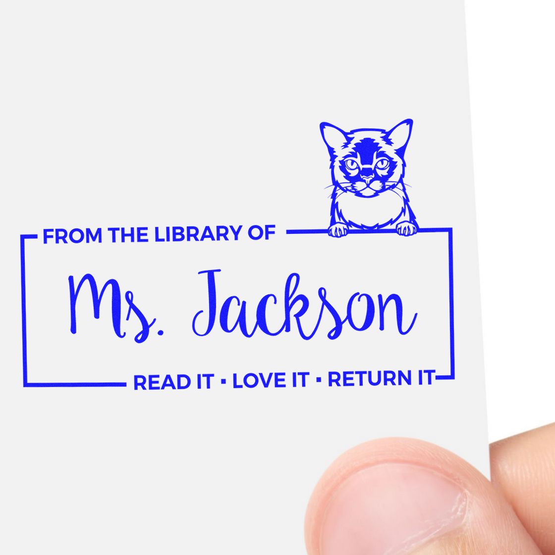 Custom Borrowed Classroom Library Stamp with Burmese Cat - Engineer Seal Stamps