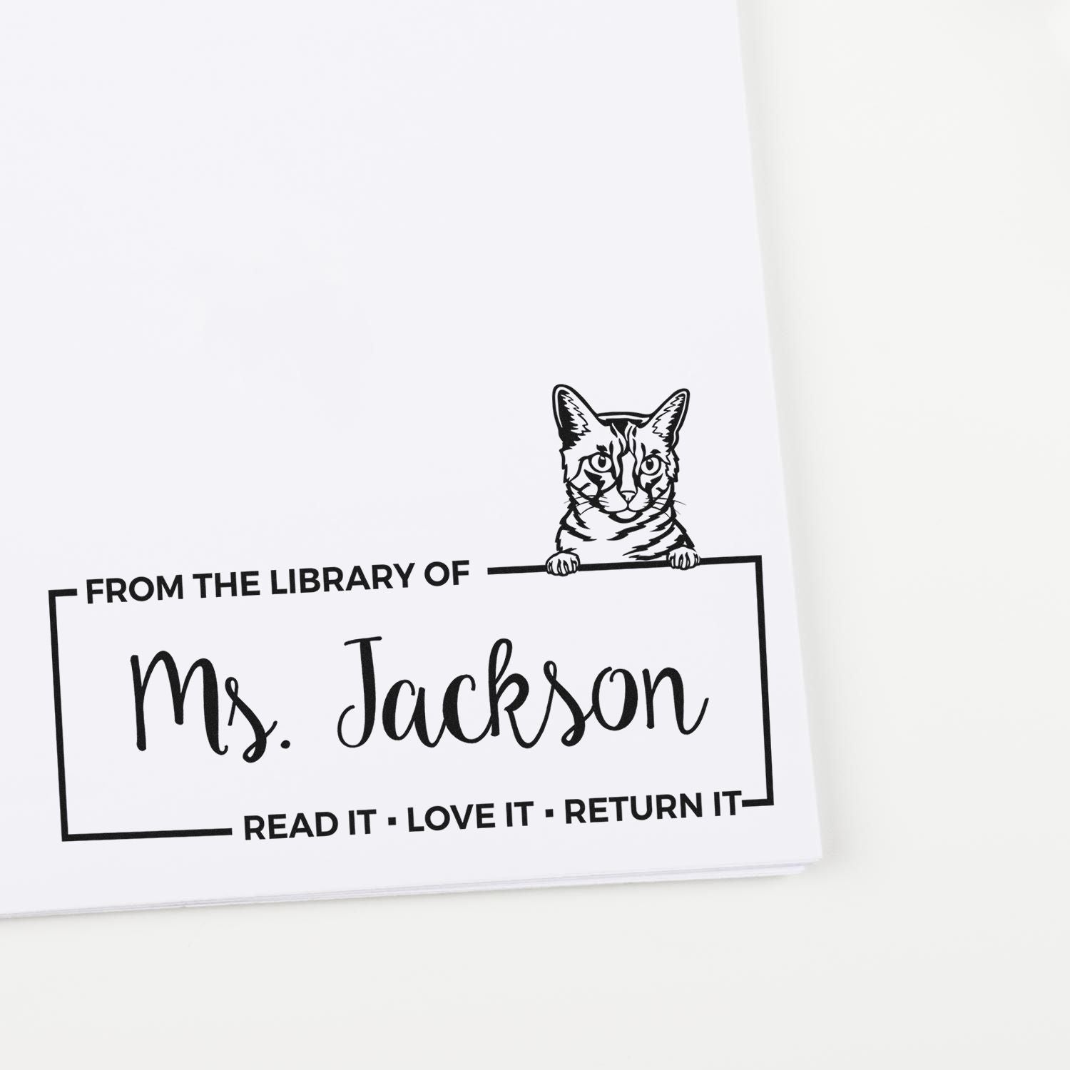 Custom Return Library Book Stamp with California Spangled Cat - Engineer Seal Stamps