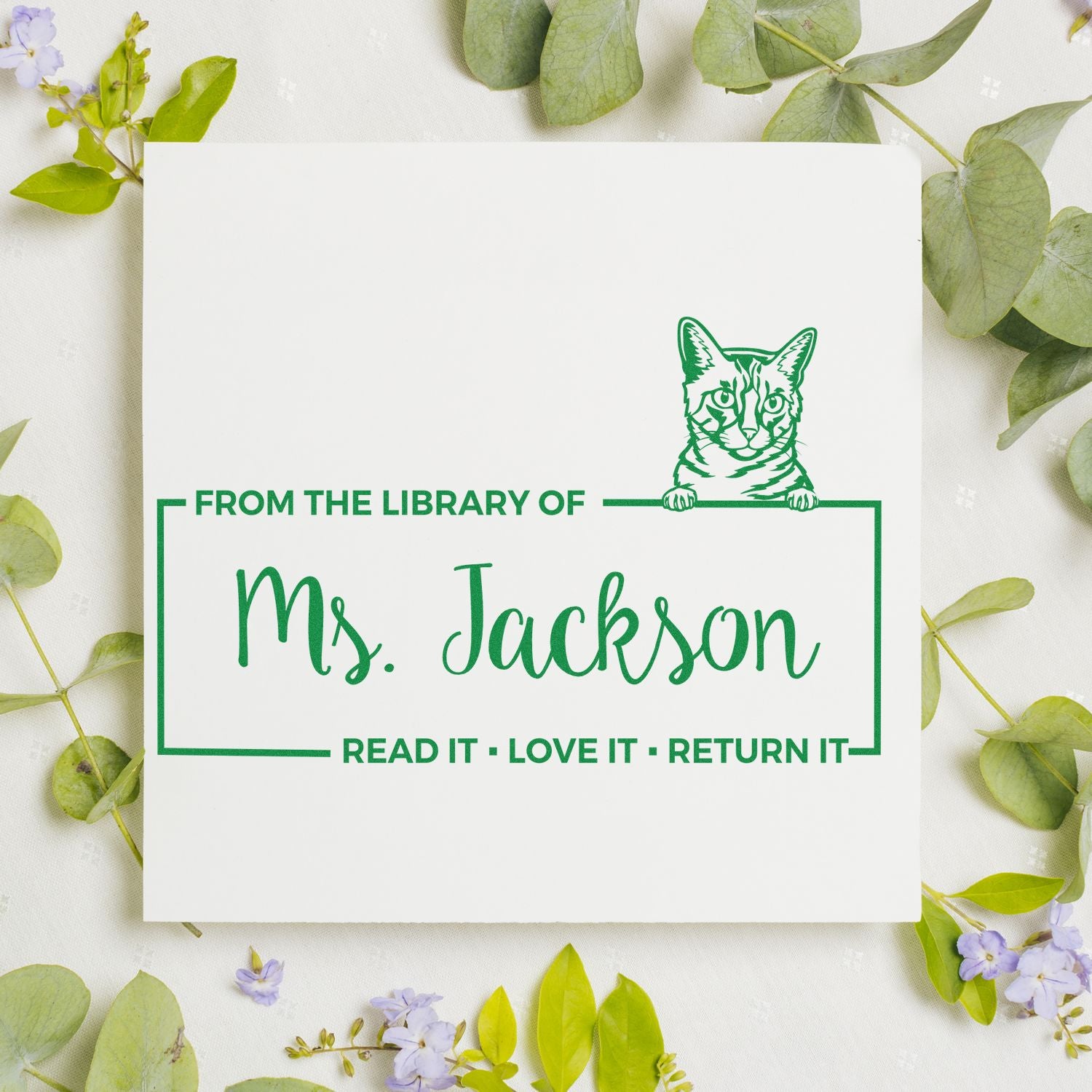 Custom Return Library Book Stamp with California Spangled Cat - Engineer Seal Stamps